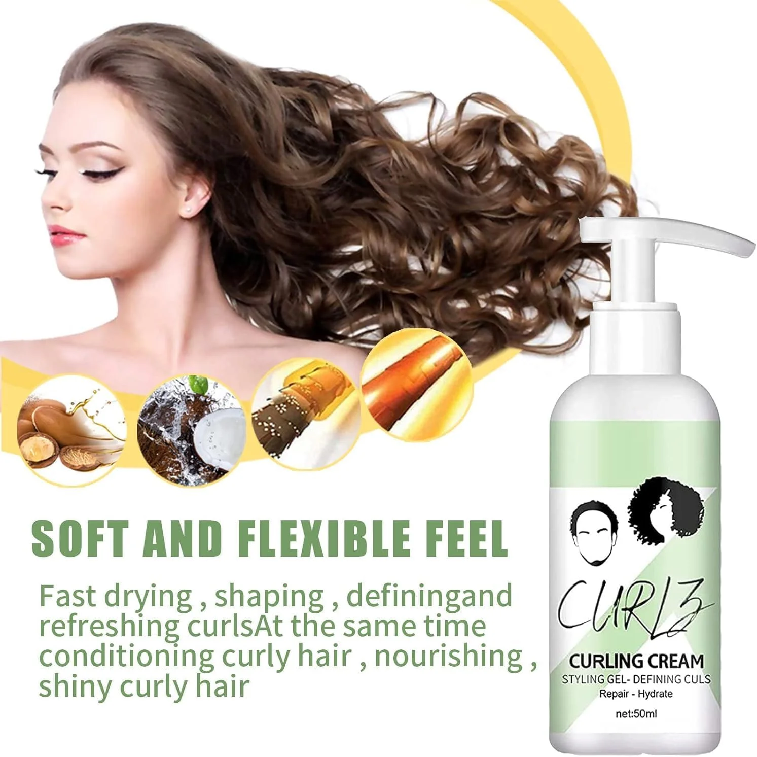 کرم حالت دهنده موی فر نالاکال رویال (2 عدد)، کرم حجم دهنده و ضد وز برای موهای فر و موج دار - افزایش دهنده حالت ارتجاعی و حجم برای انواع مو