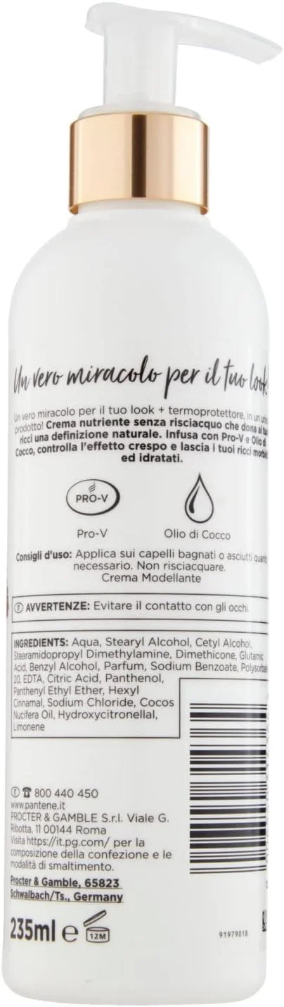 کرم حالت دهنده و محافظ حرارتی موهای فر طبیعی پنتن پرو-وی، مغذی، حاوی روغن نارگیل برای کنترل رشد و فرهای نرم و مرطوب، 235 میلی لیتر