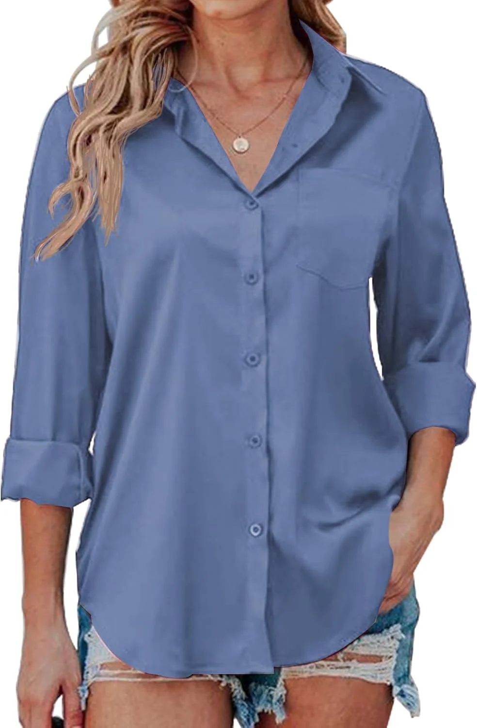 بلوز زنانه آومی، آستین بلند، دکمه دار، یقه هفت، مناسب کار و استفاده روزمره، سایز S-XXL