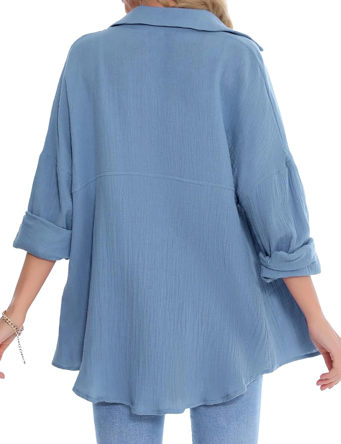 بلوز موسلین زنانه Aottori، بلوز بلند شیک 100% پنبه، آستین بلند، تاپ مدرن، پیراهن آستین بلند گشاد، بلوز تونیک