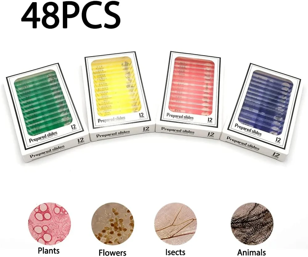 اسلایدهای میکروسکوپ آماده کودکان، 48 عدد، شامل نمونه های حیوانات، حشرات، گیاهان و گل ها، مناسب برای میکروسکوپ های کودکان اسلایدهای میکروسکوپ آماده کودکان، 48 عدد، شامل نمونه های حیوانات، حشرات، گیاهان و گل ها، مناسب برای میکروسکوپ های کودکان