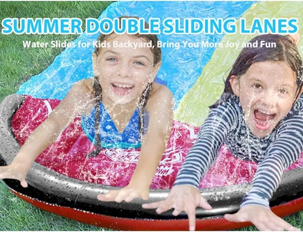 سرسره آبی چمن MYFTO، سرسره آبی چمن دوتایی ۱۶ فوتی، سرسره آب پاش، سرسره های آبی برای حیاط خلوت کودکان، سرسره های آبی سرگرم کننده تابستانی برای بازی های استخر حیاط خلوت کودکان اسباب بازی های فضای باز