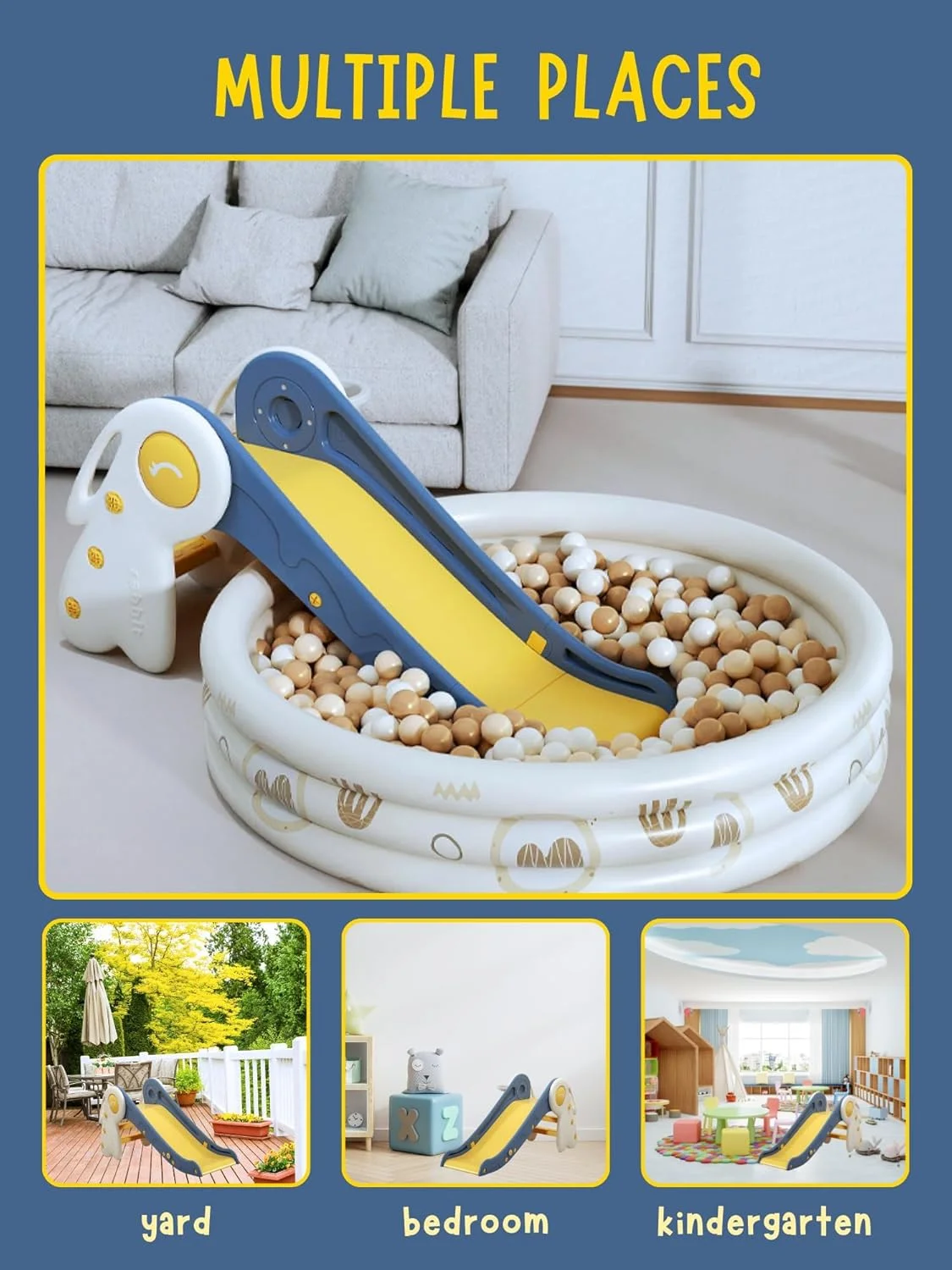 سرسره تاشو کودک جورانب، سرسره تاشو برای کودکان با سطح شیب دار خارجی و داخلی برای باغ با سبد بسکتبال، نردبان های ضد لغزش برای بازی (آبی) سرسره تاشو کودک جورانب، سرسره تاشو برای کودکان با سطح شیب دار خارجی و داخلی برای باغ با سبد بسکتبال، نردبان های ضد لغزش برای بازی (آبی)