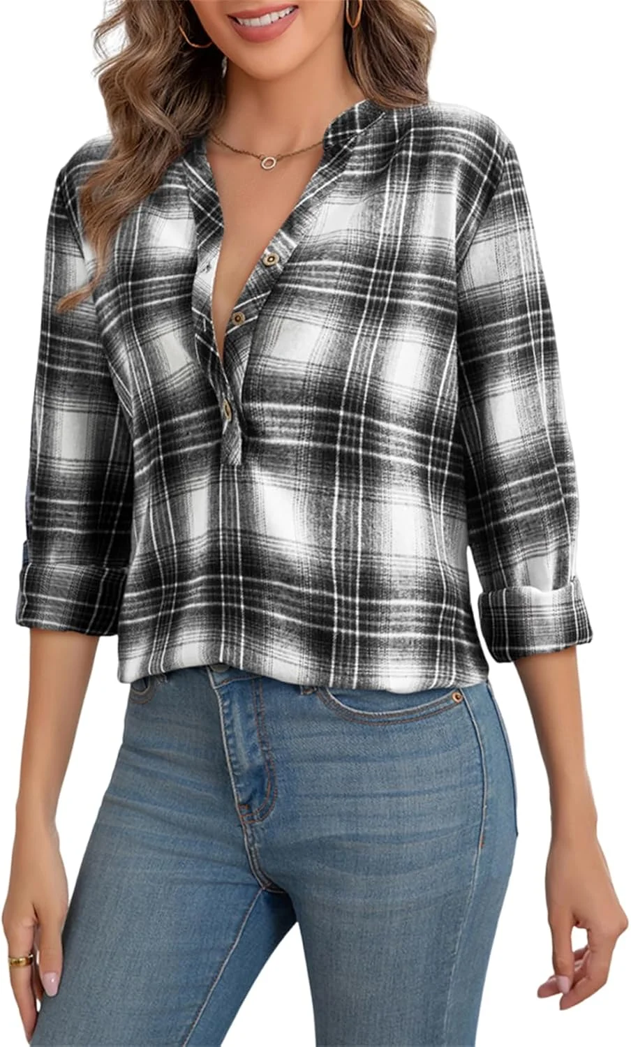 پیراهن های چهارخانه زنانه آستین بلند، یقه هفت، مناسب پاییز 2025