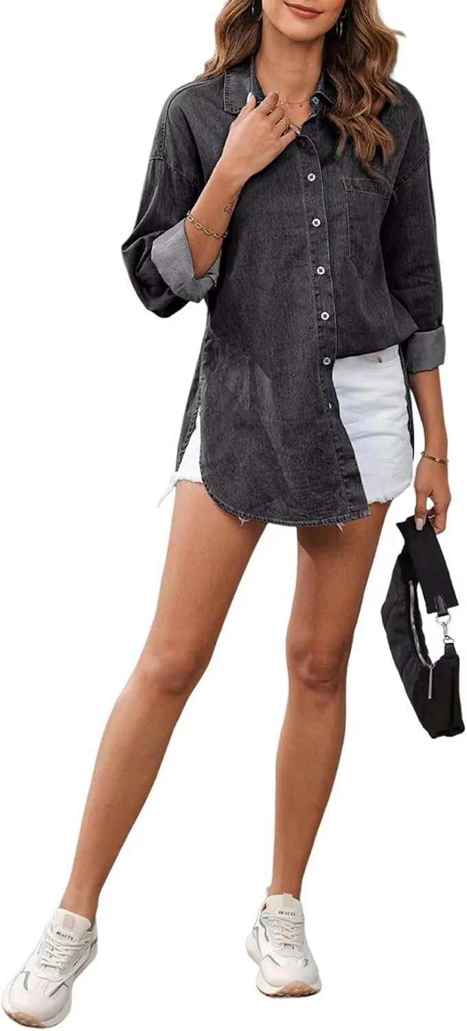 بلوز زنانه آستین بلند یقه هفت، دکمه دار، مناسب کار