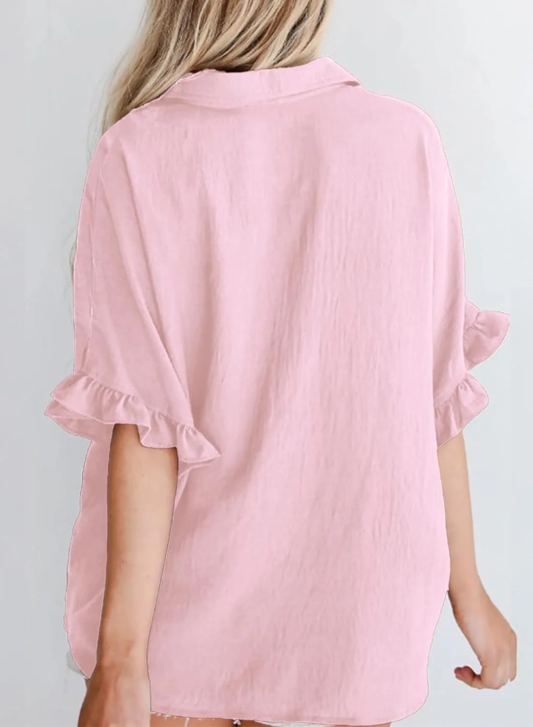 بلوز زنانه دکمه دار آستین کوتاه طرح دار یقه هفت، صورتی، سایز L