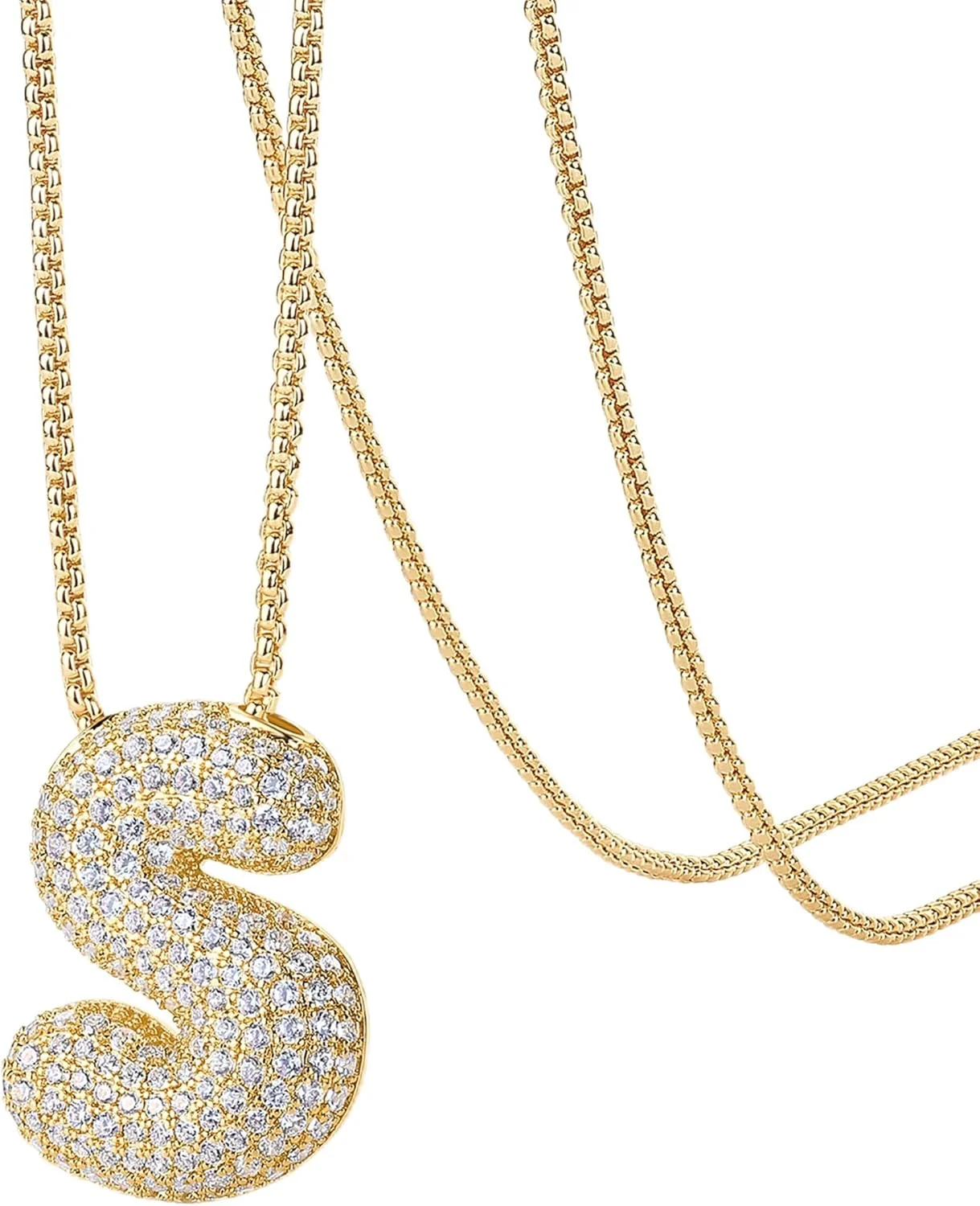 گردنبند زنجیره ای آویز با روکش طلای 14 عیار PAVOI برای زنان | گردنبند حروف الفبای حبابی درشت