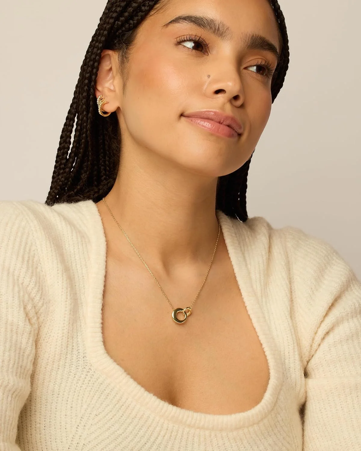 گردنبند آویز درهم تنیده ظریف با روکش طلای 14 عیار PAVOI برای زنان | گردنبند آویز حلقه ای