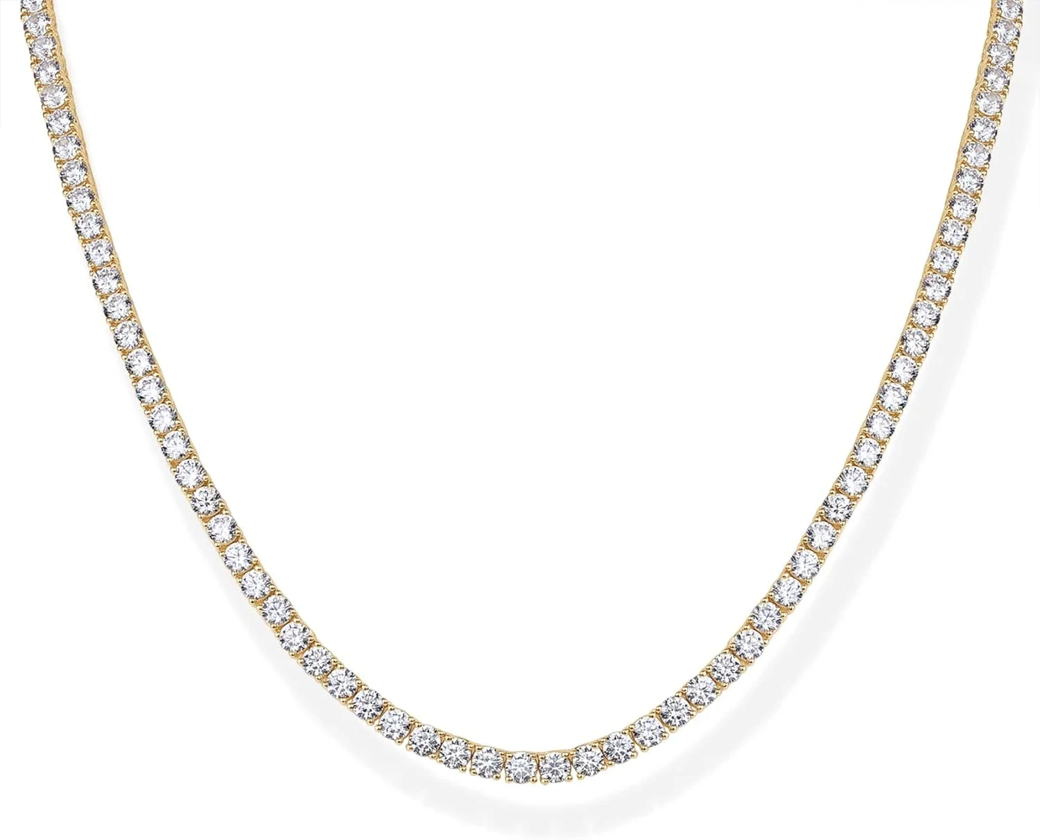 گردنبند تنیس با روکش طلای 14 عیار و نگین های اتمی 3 میلی متری پاوی - گردنبند بلند و ضخیم زنانه - سایزهای 38 و 45 سانتی متر