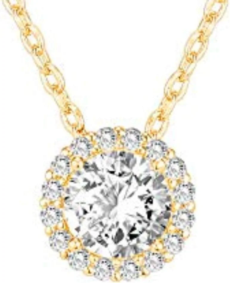 گردنبند آویز تک نگین گرد با روکش طلای 14 عیار پاوی | گردنبند طلا برای زنان | زنجیر کشویی قابل تنظیم