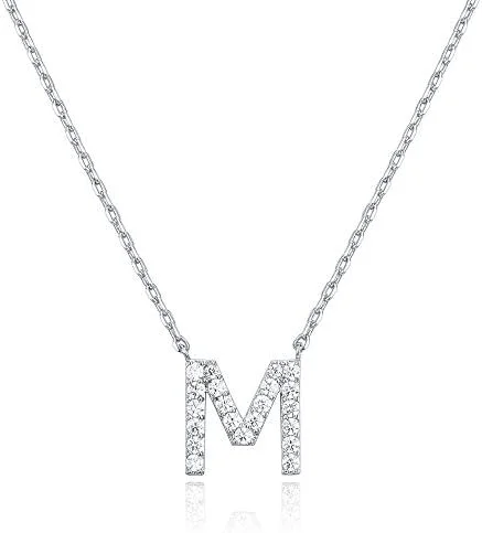 گردنبند حرف اول اسم با روکش طلای سفید 14 عیار و نگین زیرکونیا | گردنبند ظریف حروف الفبا برای زنان