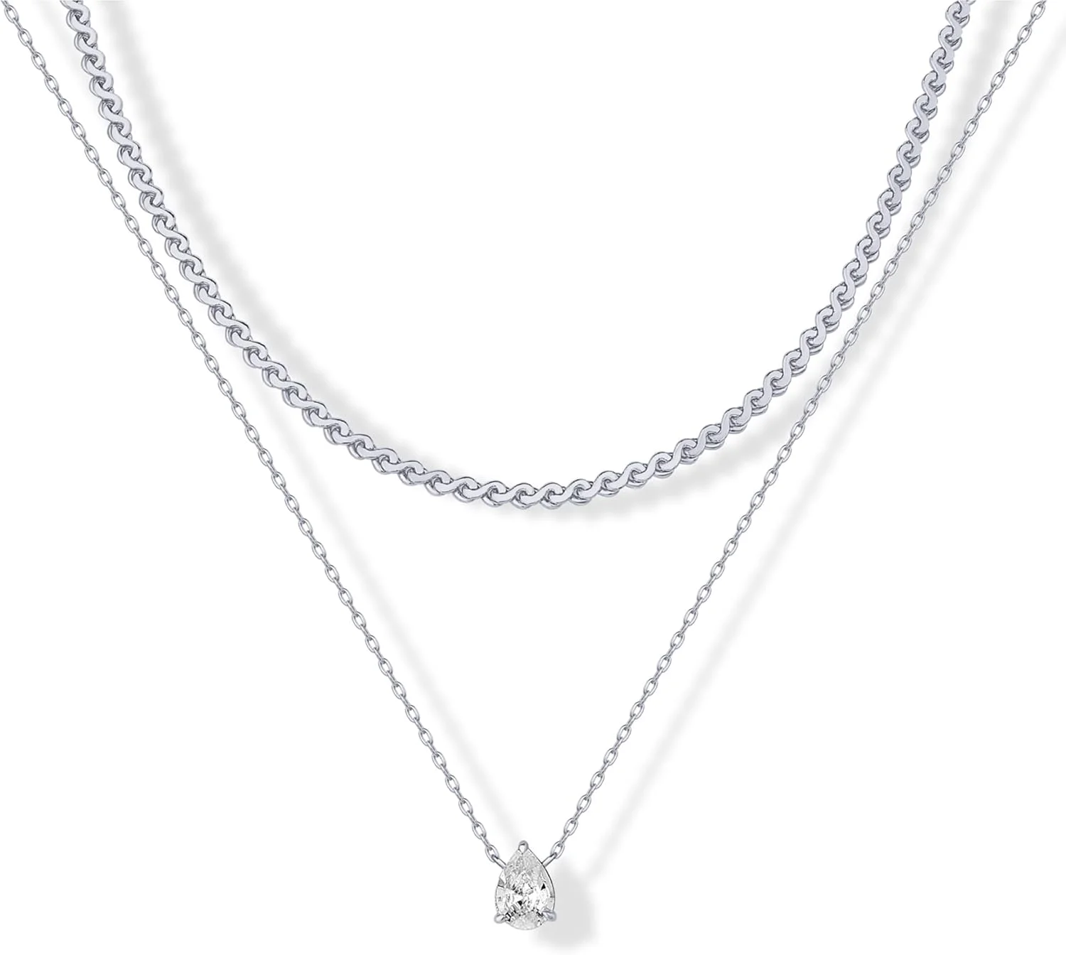 گردنبند زنانه با روکش طلای 14 عیار پاوی، طرح اشک تک نگین، مجموعه گردنبند لایه ای با نگین زیرکونیا