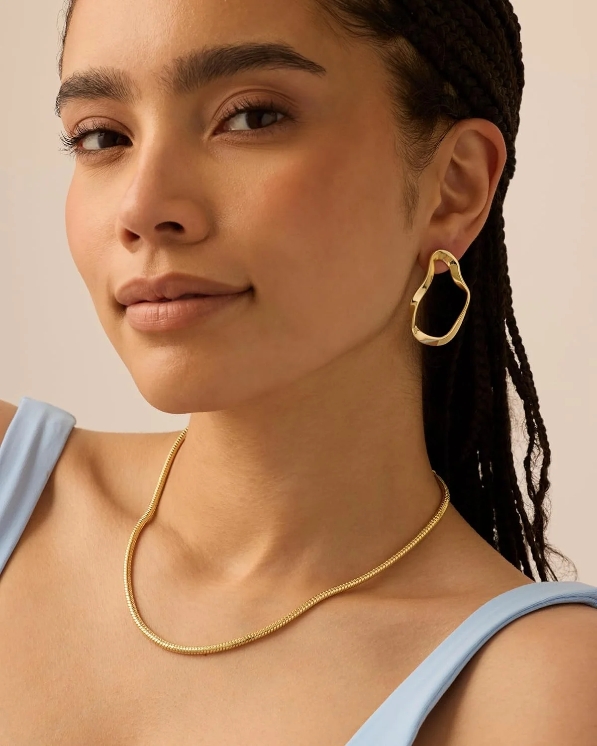 گردنبند زنجیری ماری پهن زنانه با روکش طلای 14 عیار | گردنبند الهام گرفته از طراحان