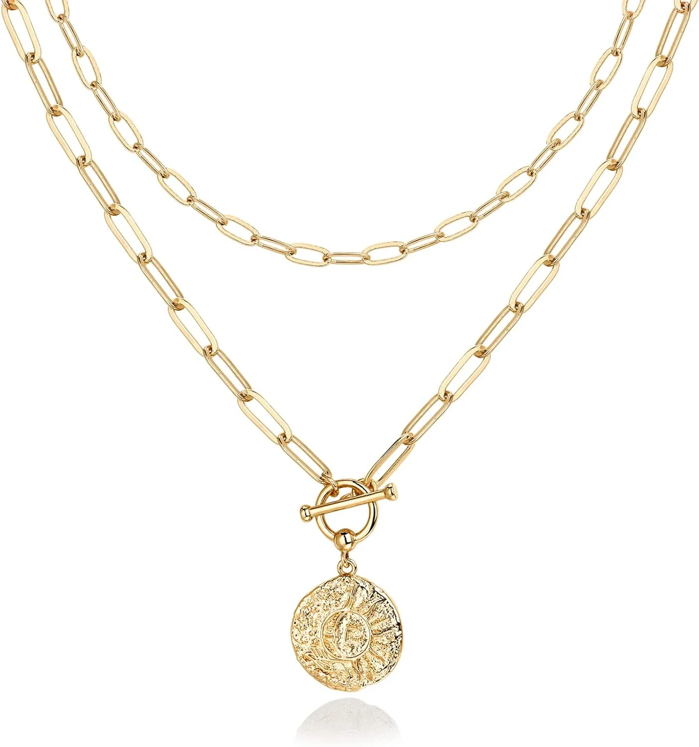 گردنبندهای لایه ای با روکش طلای 14 عیار PAVOI | گردنبندهای آویز با طراحی مینیمالیستی شیک | آویزهای میله ای، نیلوفر آبی، دیسکی و میله ای افقی برای زنان