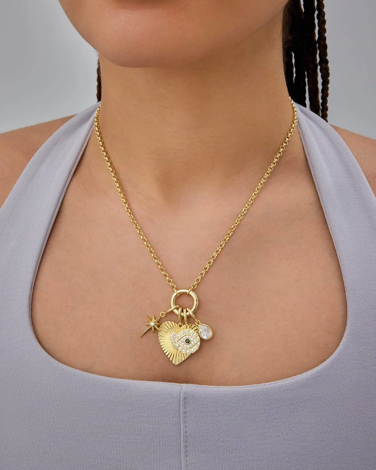 گردنبند آویز خوشهای با روکش طلای 14 عیار PAVOI با آویزهای قلب، ستاره، سنگ قیمتی چشم نظر و قطره اشک نگین زیرکونیا - گردنبند طلایی با آویزهای جذاب گردنبند آویز خوشهای با روکش طلای 14 عیار PAVOI با آویزهای قلب، ستاره، سنگ قیمتی چشم نظر و قطره اشک نگین زیرکونیا - گردنبند طلایی با آویزهای جذاب