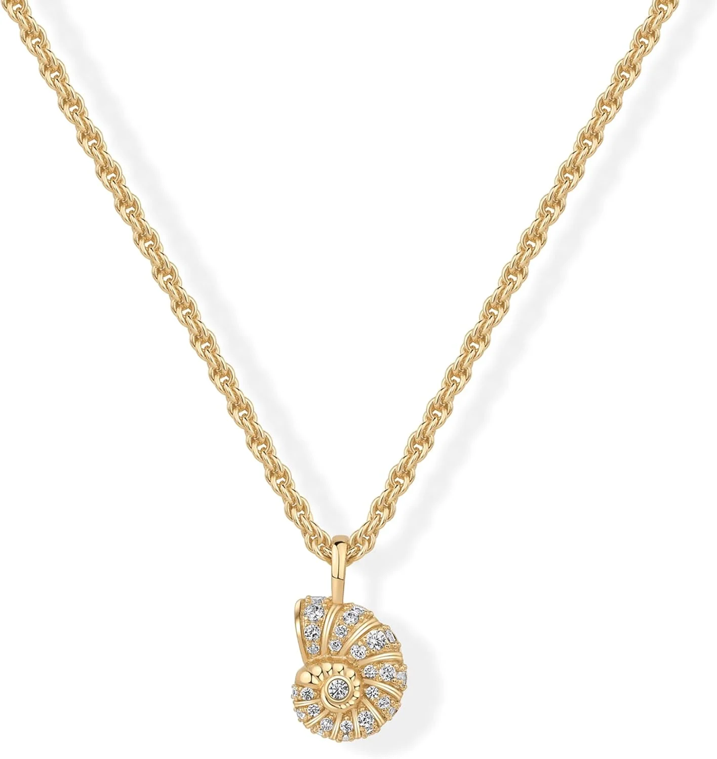 آویز صدف حلزونی ناتیلوس با روکش طلای 14 عیار PAVOI برای زنان | گردنبند زنجیری طنابی بافت