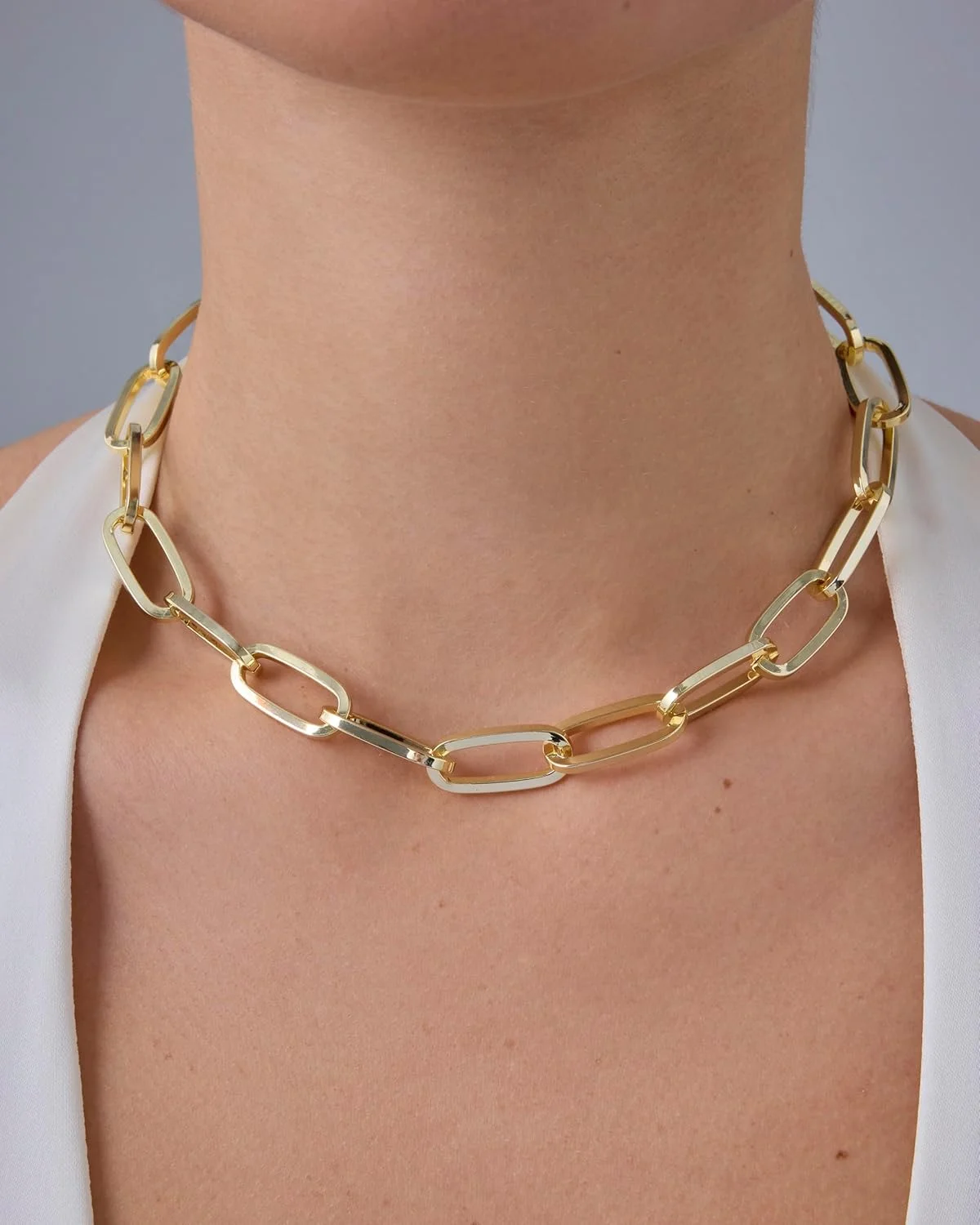 گردنبند زنجیری مستطیلی درشت با روکش طلای 14 عیار PAVOI برای زنان | گردنبند بیانیه جسورانه قابل تنظیم