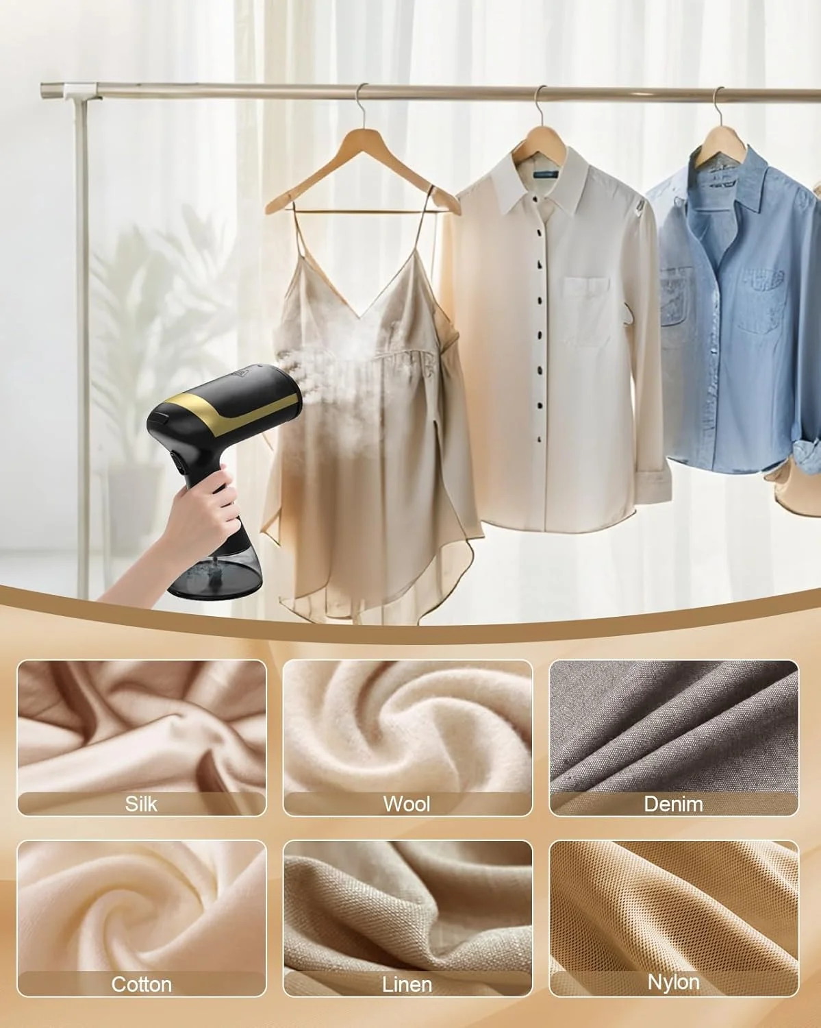 بخارگر لباس Yewkoisl - بخارگر دستی لباس با گرم شدن سریع 20 ثانیه ای، مخزن آب 300 میلی لیتری، شامل برس پارچه، پرزگیر و دستکش اتو برای استفاده در خانه و مسافرت