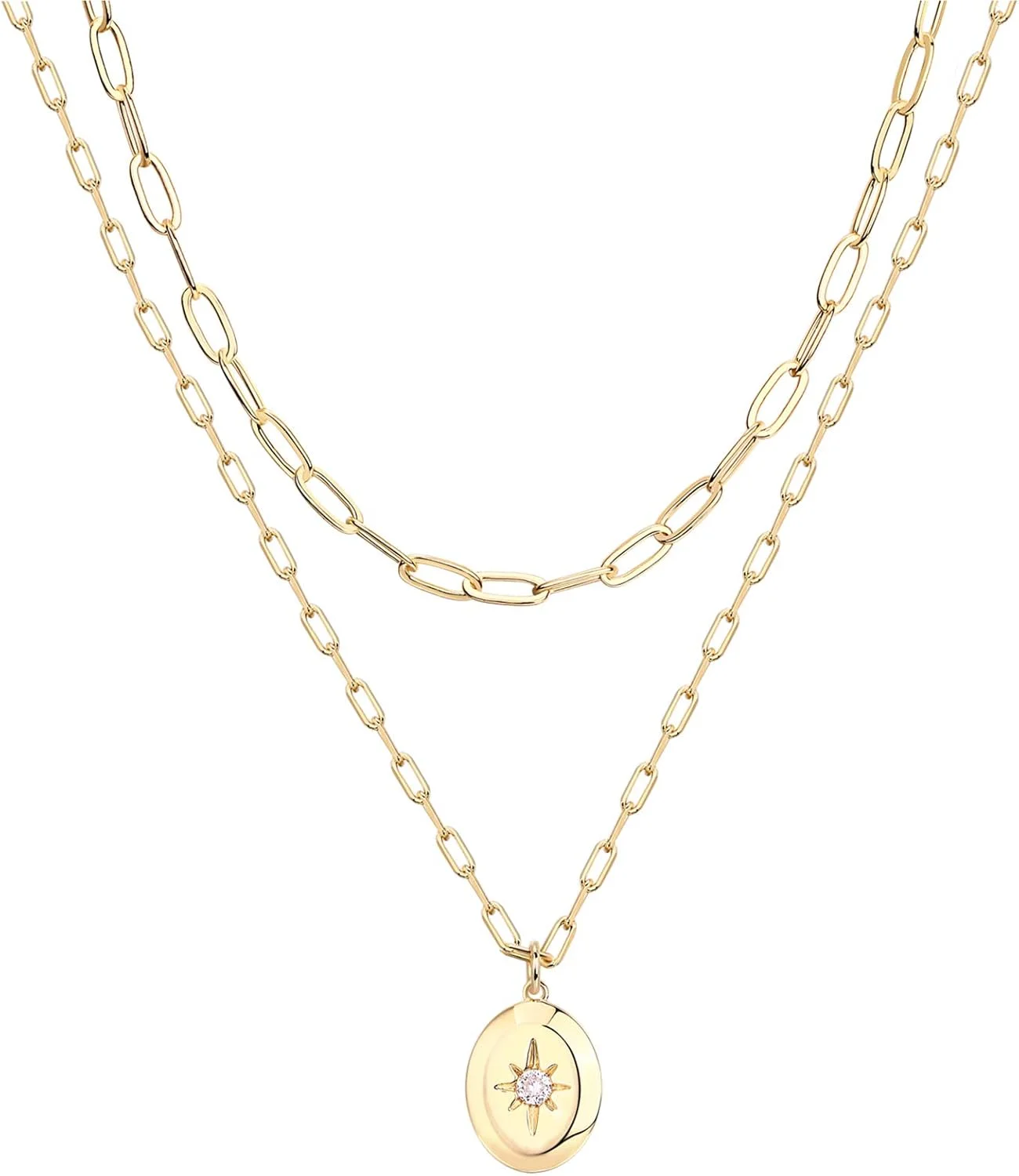 گردنبندهای لایه ای با روکش طلای 14 عیار PAVOI | گردنبندهای آویز با طراحی مینیمالیستی شیک | میله، دایره، نیلوفر، دیسک، پلاک سگ، آویزهای میله ای افقی برای زنان