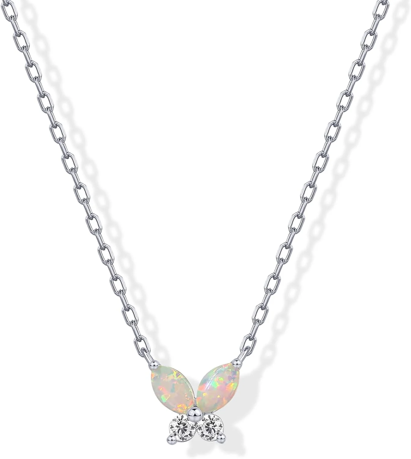 گردنبند آویز پروانه ای کوچک پاوی با روکش طلای 14 عیار، نگین های زیرکونیا و اپال | گردنبند ظریف