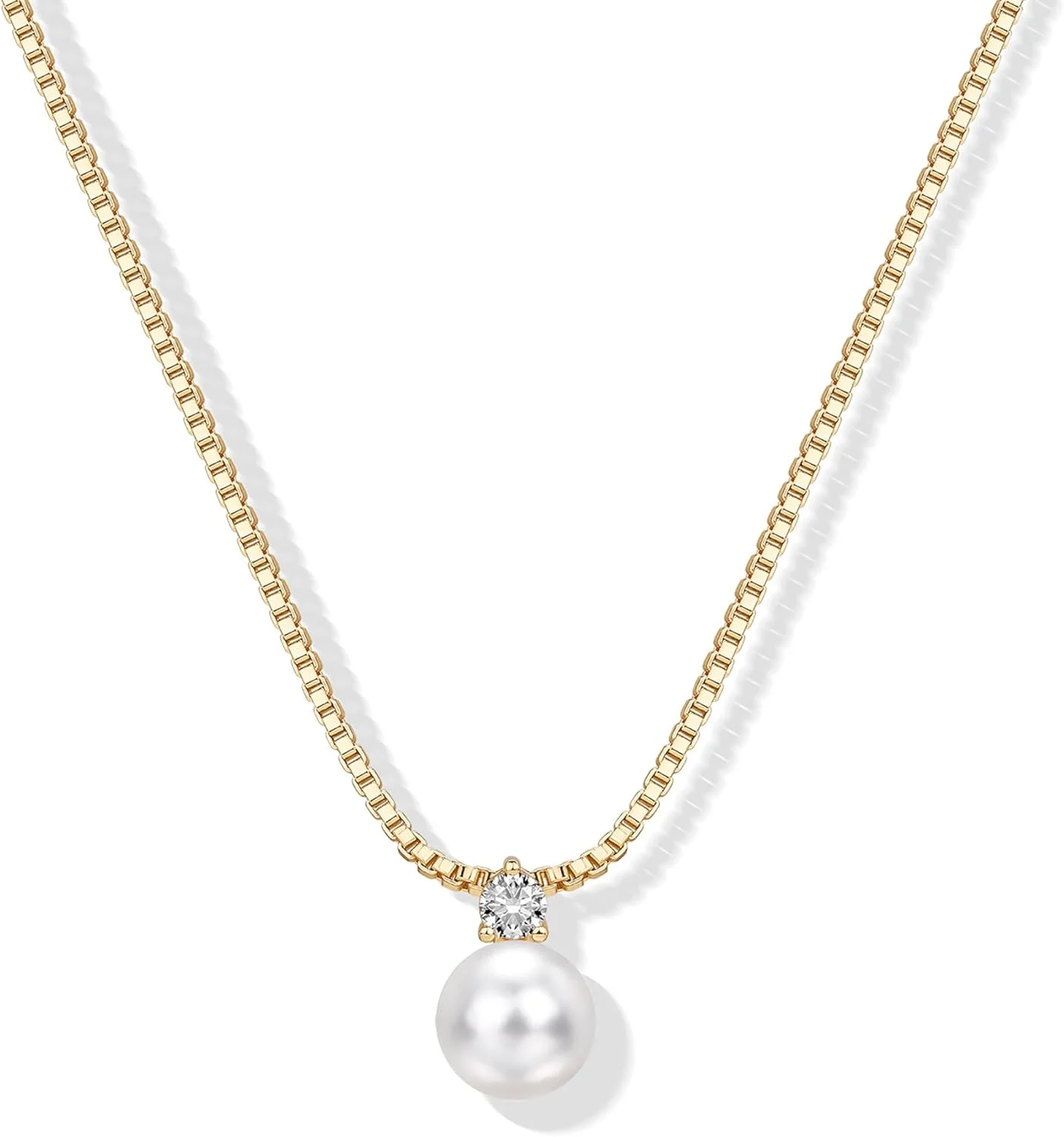 گردنبند آویز مروارید با روکش طلای 14 عیار PAVOI برای زنان - گردنبند ظریف مروارید با زیرکونیا مکعبی - جواهرات ساده عروسی برای عروس و ساقدوش