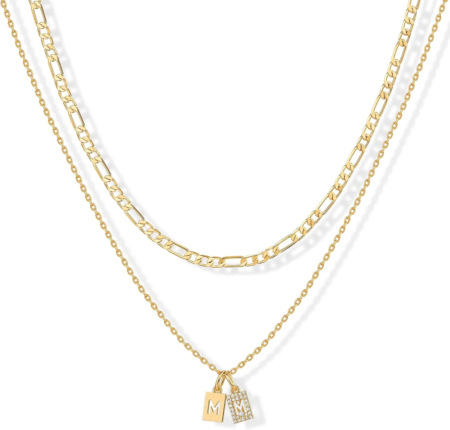 گردنبند لایه ای با آویز پلاک اسم و نگین های زیرکونیا با روکش طلای 14 عیار