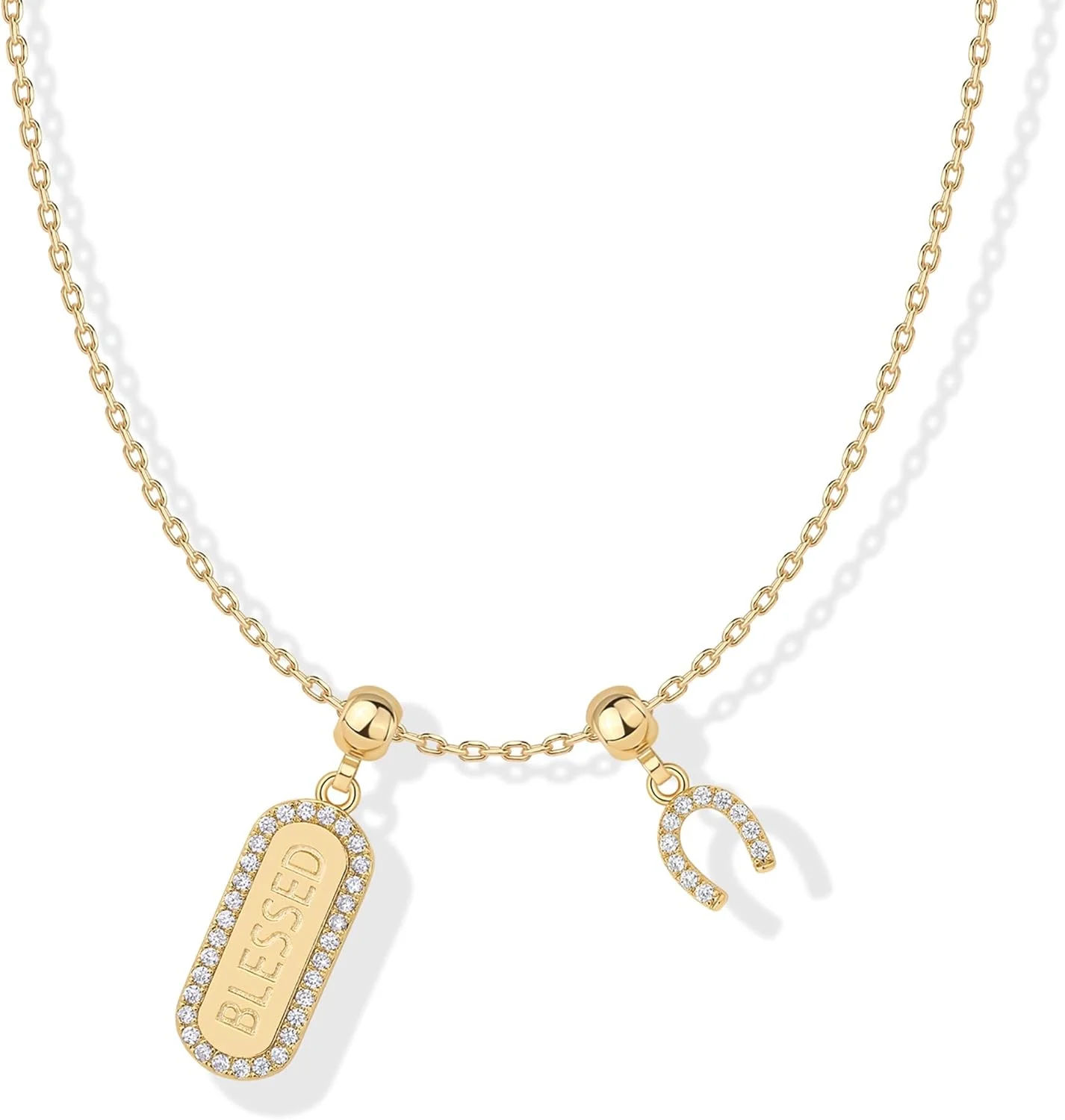 گردنبند ظریف با روکش طلای 14 عیار با آویز - گردنبند آویز طلایی زنجیری قابل تنظیم برای زنان - آویزهای کوچک متحرک - چشم نظر زیبا، گل، کورنیچلو، ورزشی، جواهرات مذهبی هدیه