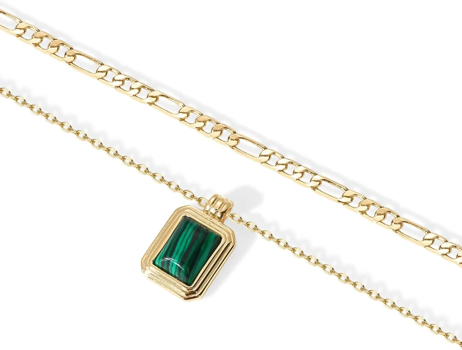 گردنبندهای لایه ای روکش طلای 14 عیار PAVOI برای زنان | گردنبند زنجیره ای فیگارو آویز سنگ های قیمتی | کارنلین، آونتورین سبز، مالاکیت