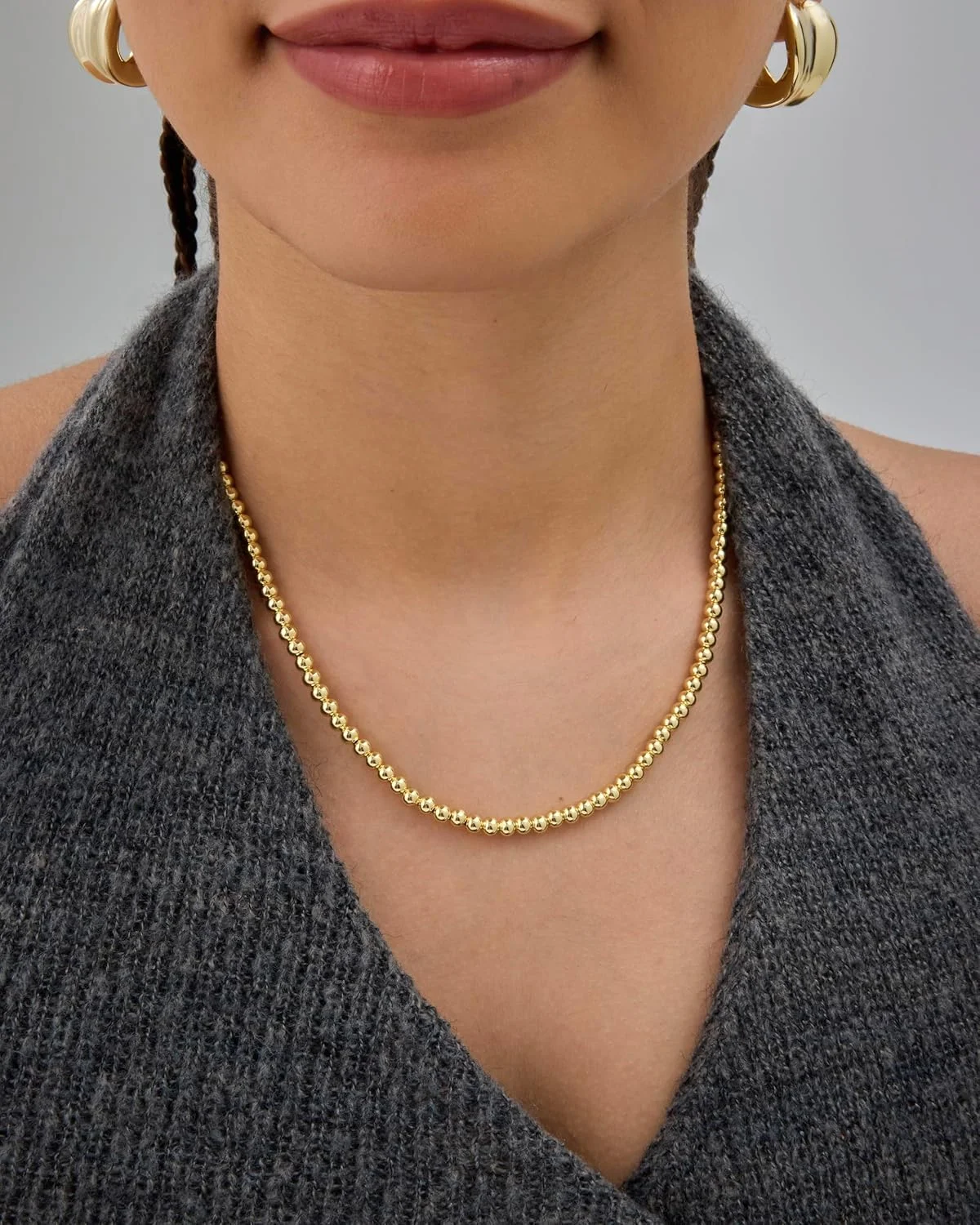 گردنبند زنجیری مهره ای کوچک با روکش طلای 14 عیار PAVOI برای زنان - گردنبند مهره ای طلایی ظریف قابل تنظیم - جواهرات لایه ای زنجیری مد روز