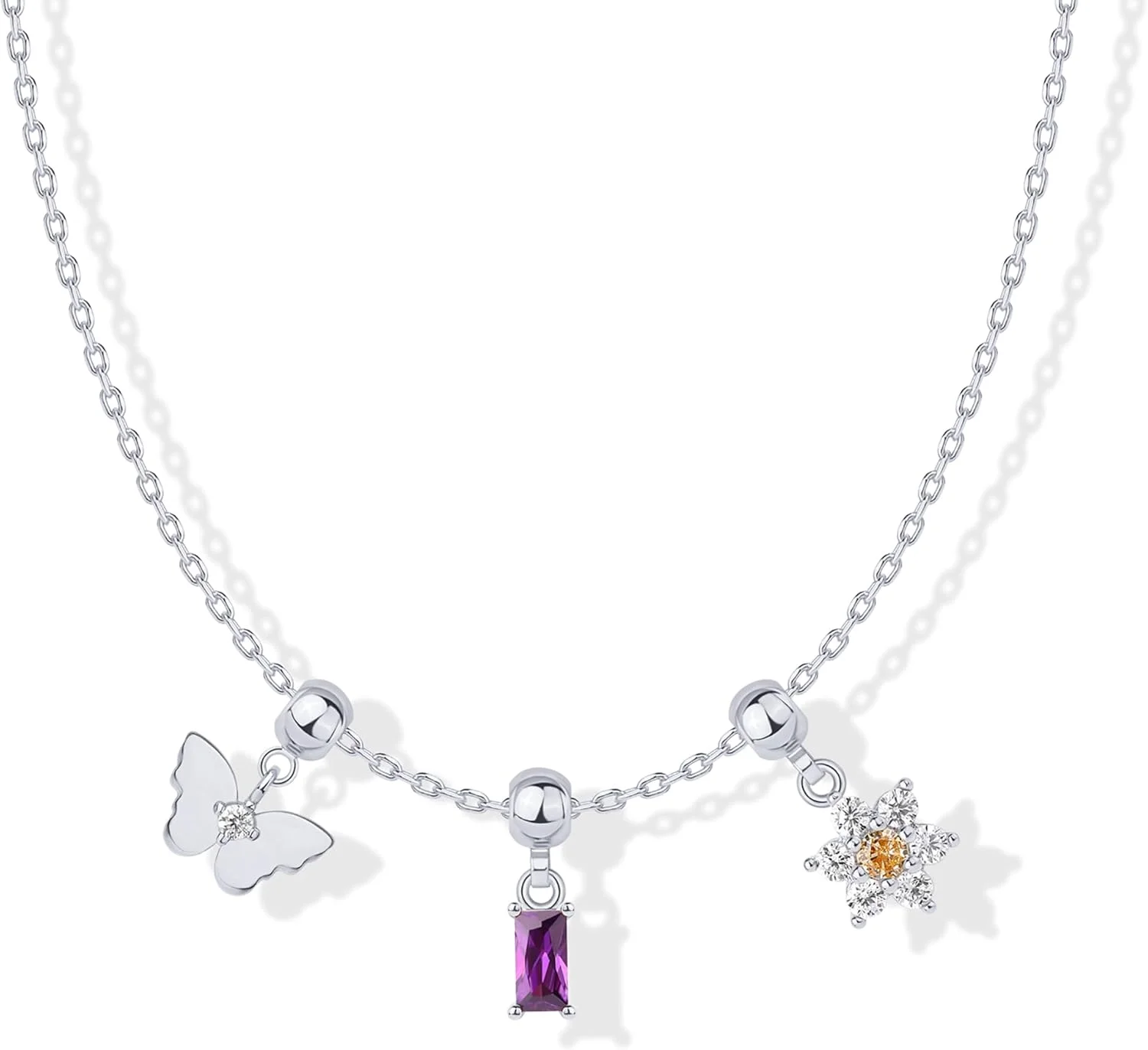 گردنبند آویز فانتزی زنانه پاوی با روکش طلای 14 عیار و زیرکونیا | آویزهای گردنبند ظریف و زیبا | آویزهای گل، پروانه و باگت CZ