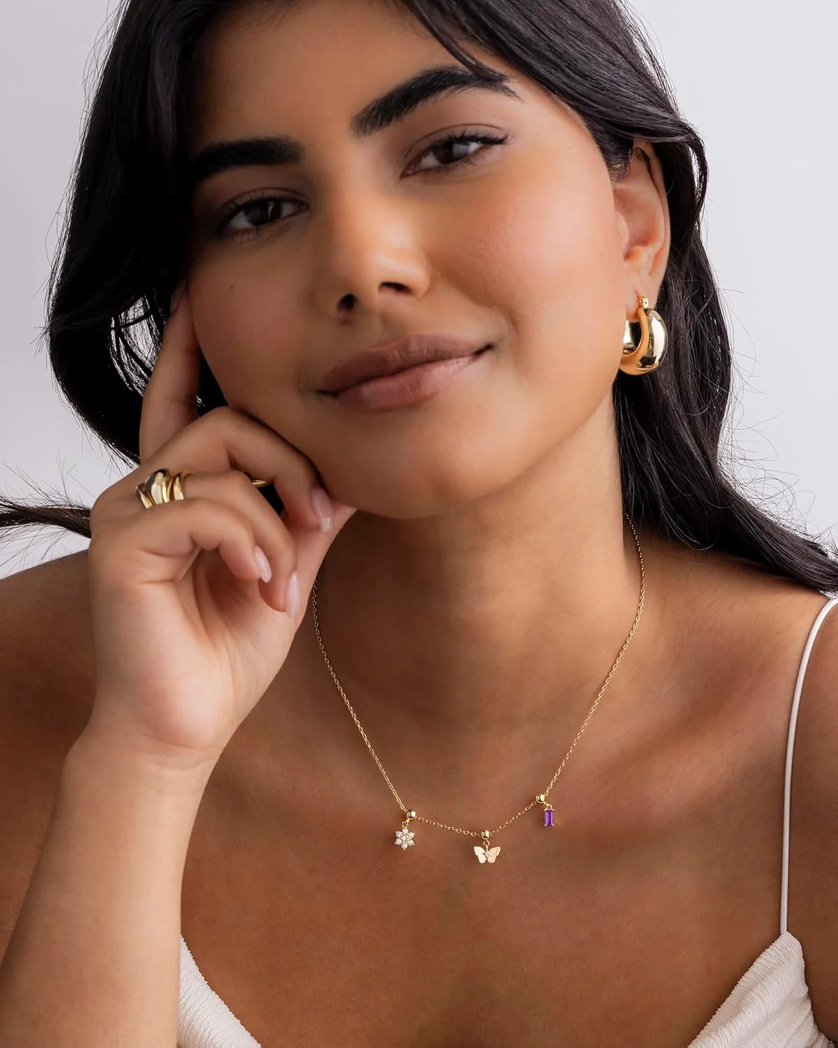 گردنبند آویز فانتزی زنانه پاوی با روکش طلای 14 عیار و زیرکونیا | آویزهای گردنبند ظریف و زیبا | آویزهای گل، پروانه و باگت CZ