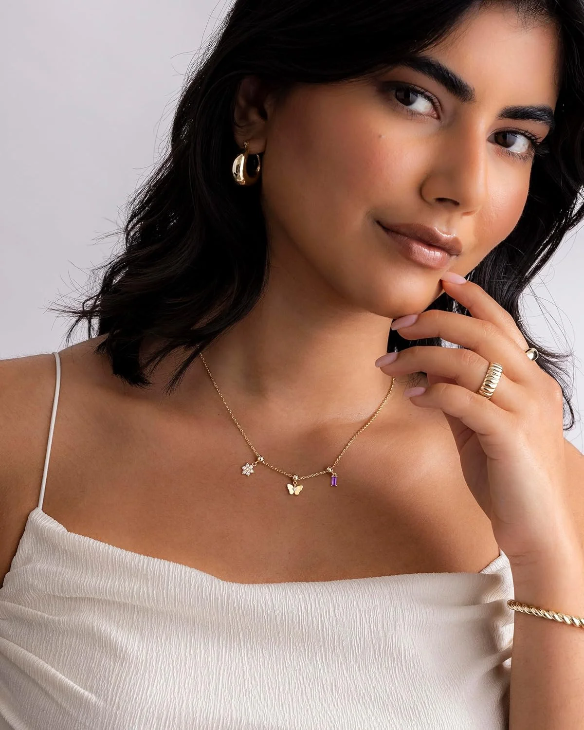 گردنبند آویز فانتزی زنانه پاوی با روکش طلای 14 عیار و زیرکونیا | آویزهای گردنبند ظریف و زیبا | آویزهای گل، پروانه و باگت CZ