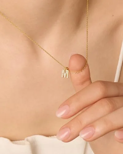 گردنبند آویز حروف اول اسم با روکش طلای 14 عیار PAVOI برای زنان - گردنبند آویز حروف الفبا با زیرکونیا