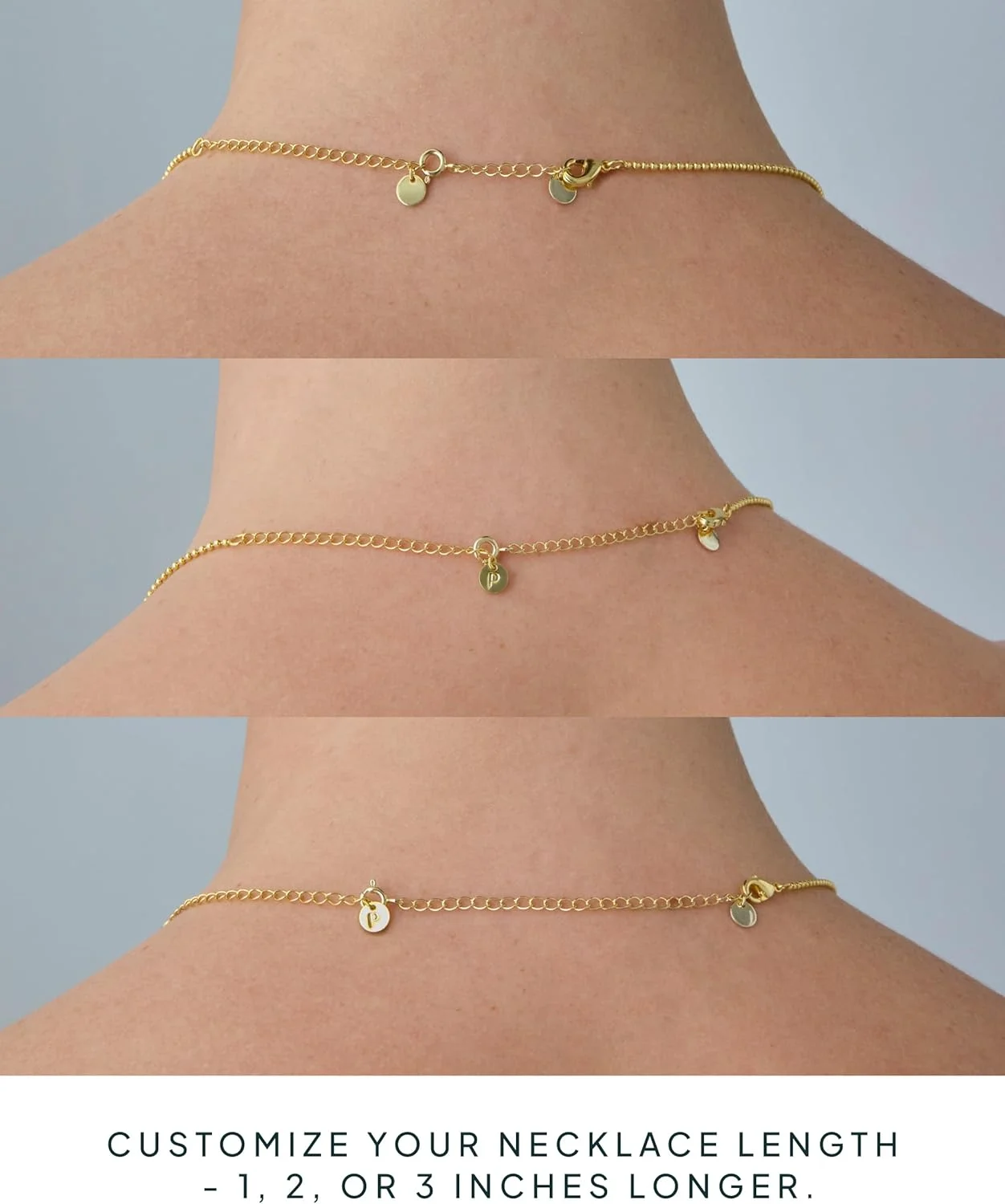 پک زنجیر افزایش طول گردنبند با روکش طلای 14 عیار پاویو برای زنان - مجموعه سه تایی افزایش دهنده طول گردنبند و دستبند طلایی با قفل حلقه فنری - 1، 2، 3 اینچ