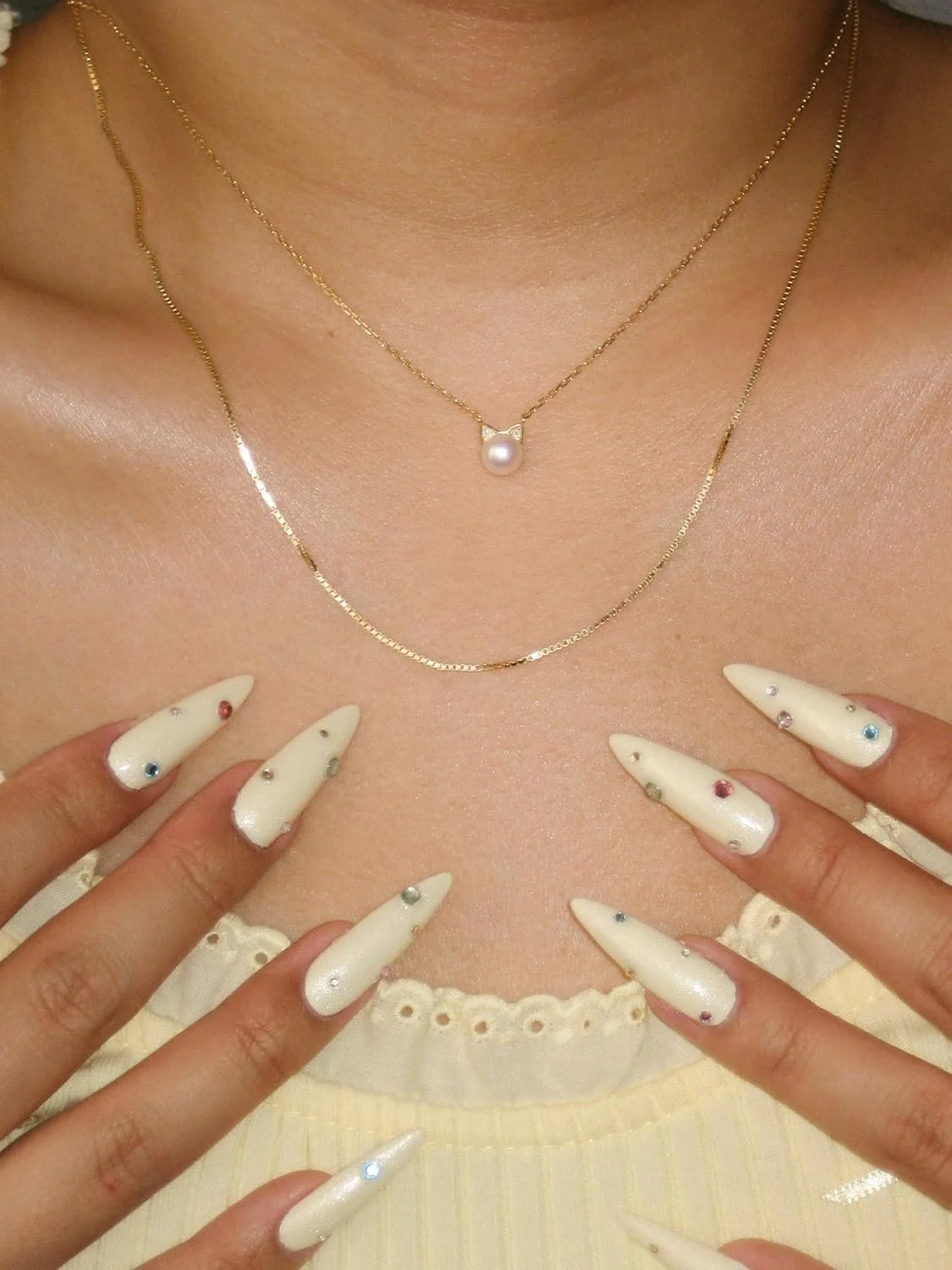 آویز مروارید گربه ای با مروارید پرورشی آب شیرین AAA+ و روکش طلای 14 عیار