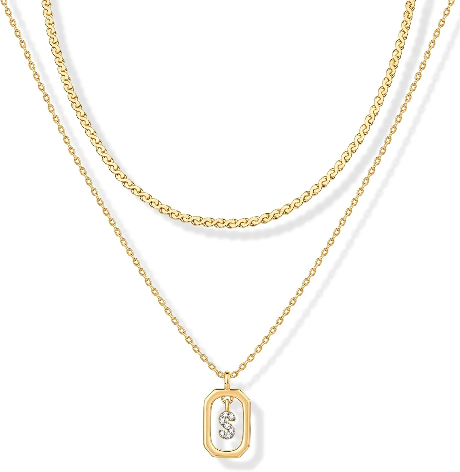 گردنبند لایه ای با آویز حرف اول اسم با روکش طلای 14 عیار و نگین زیرکونیا | گردنبندهای لایه ای حروف برای زنان