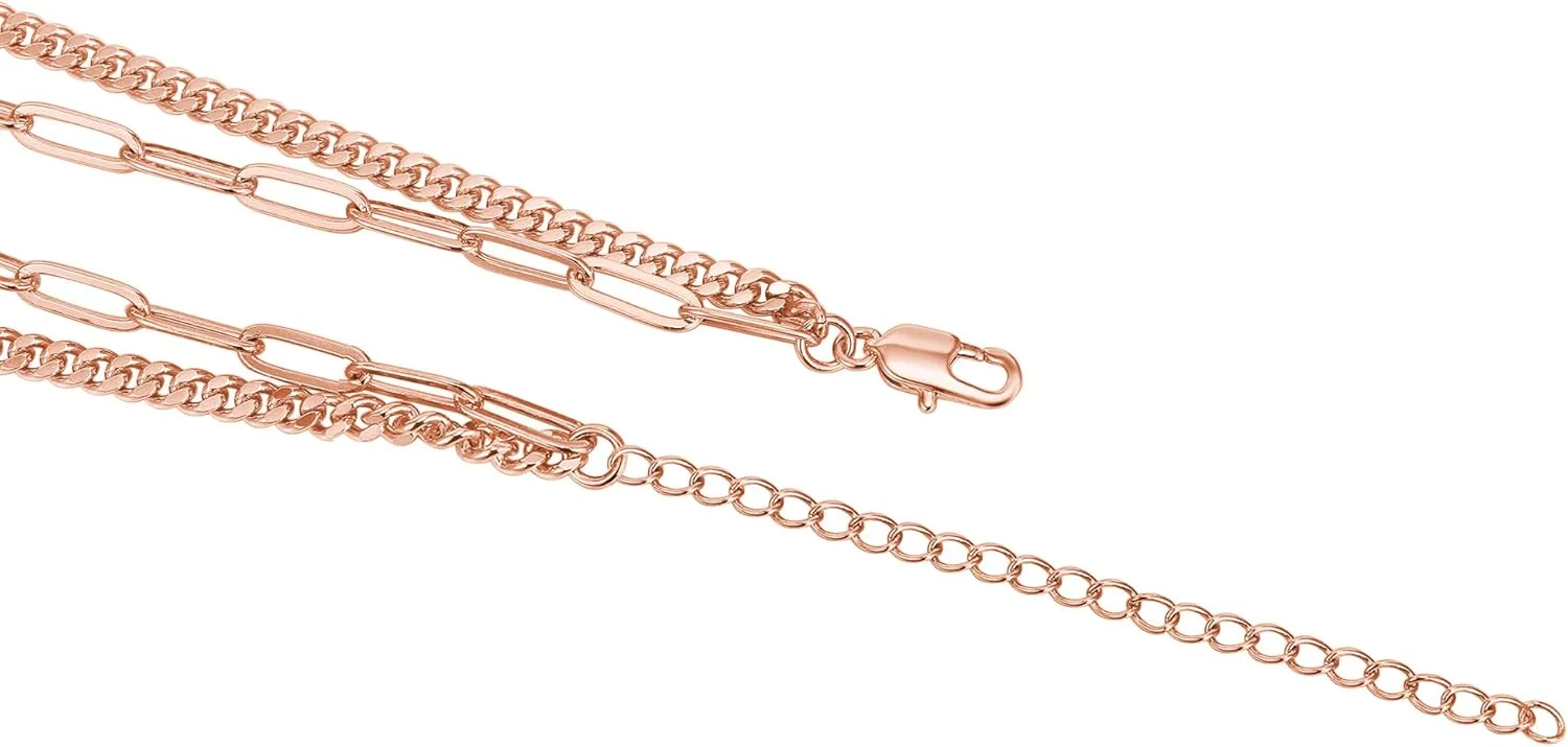 گردنبند زنانه با روکش طلای 14 عیار | زنجیر ماری، کارب لینک، زنجیرهای لایه ای کلیپسی | گردنبند لایه ای مد روز