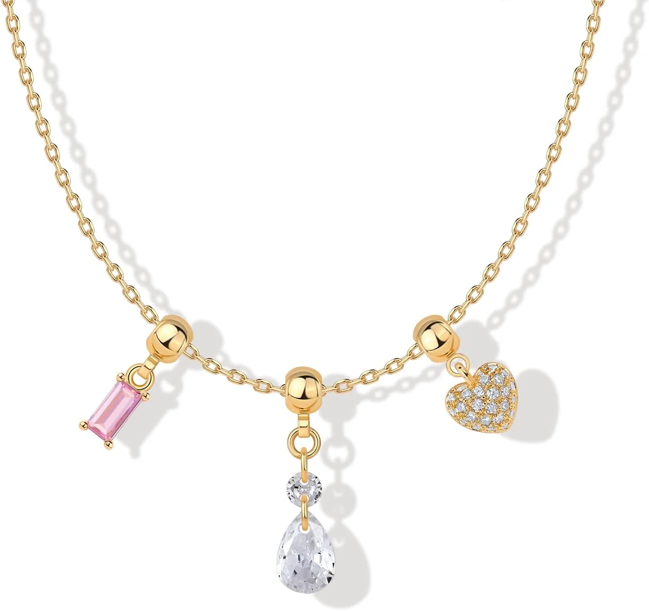 گردنبند آویز فانتزی با روکش طلای 14 عیار و نگین زیرکونیا کیوبیک پاوی برای زنان | آویزهای گردنبند ظریف و زیبا | آویزهای باگت قلبی CZ