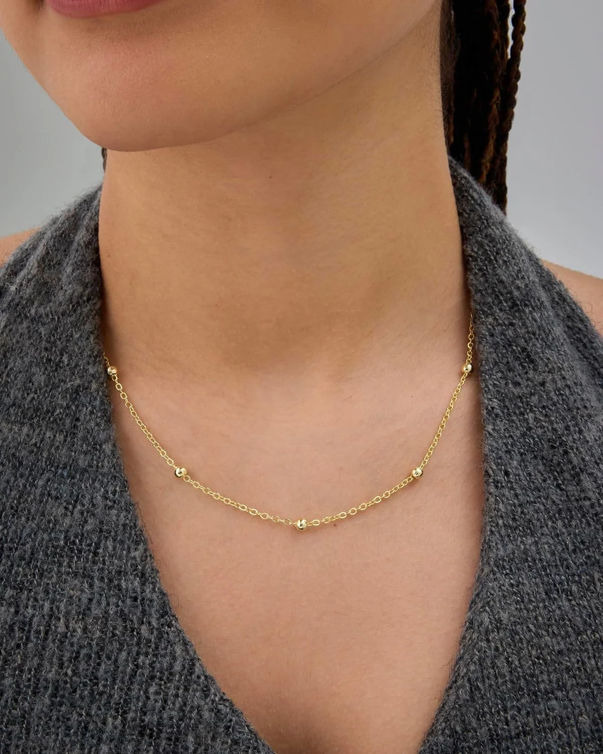 گردنبند زنجیری توپی کوچک با روکش طلای 14 عیار PAVOI برای زنان - گردنبند مهره ای طلایی ظریف قابل تنظیم - جواهرات لایه ای زنجیری شیک