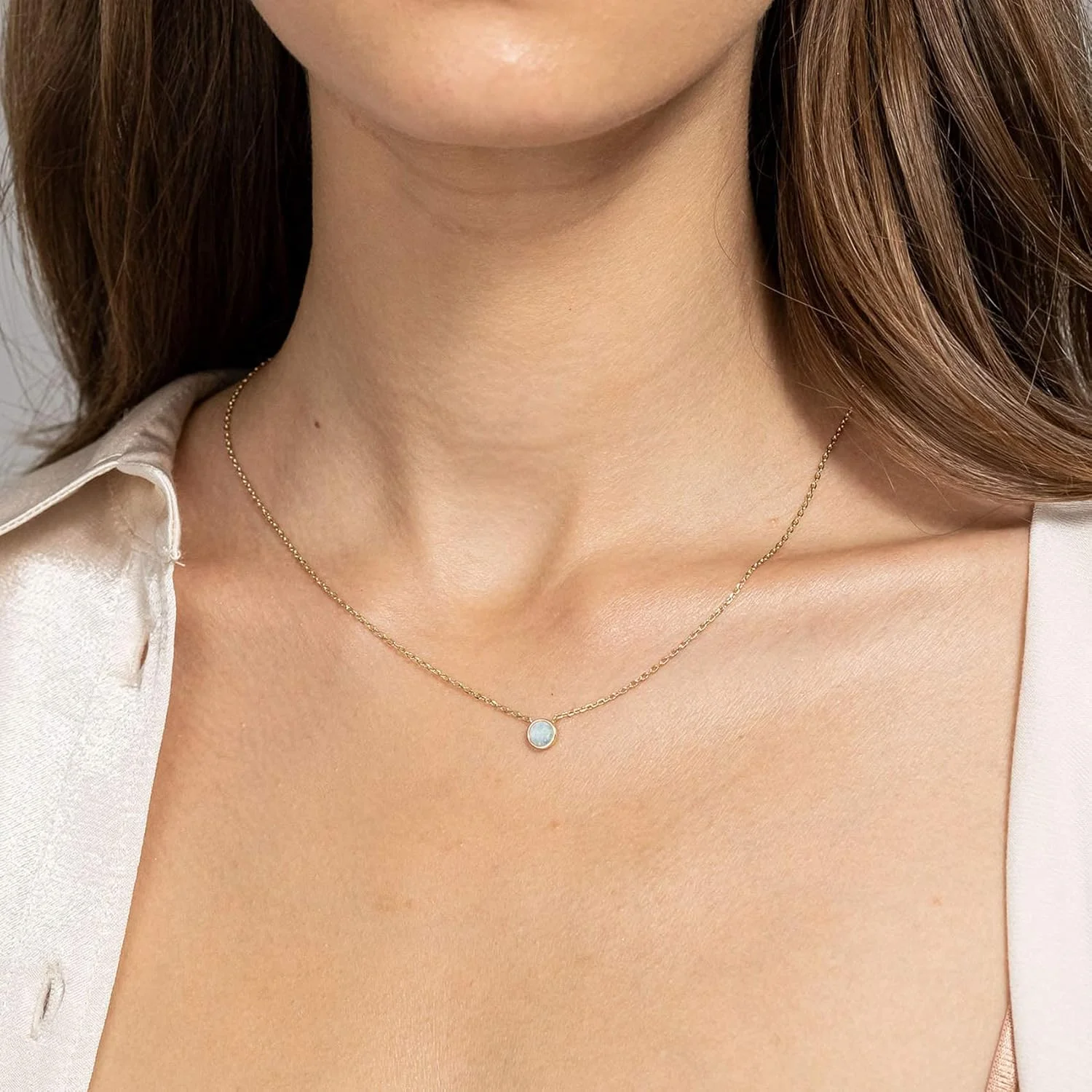 گردنبند اُپال سفید با روکش طلای 14 عیار PAVOI | گردنبندهای اُپال زنانه