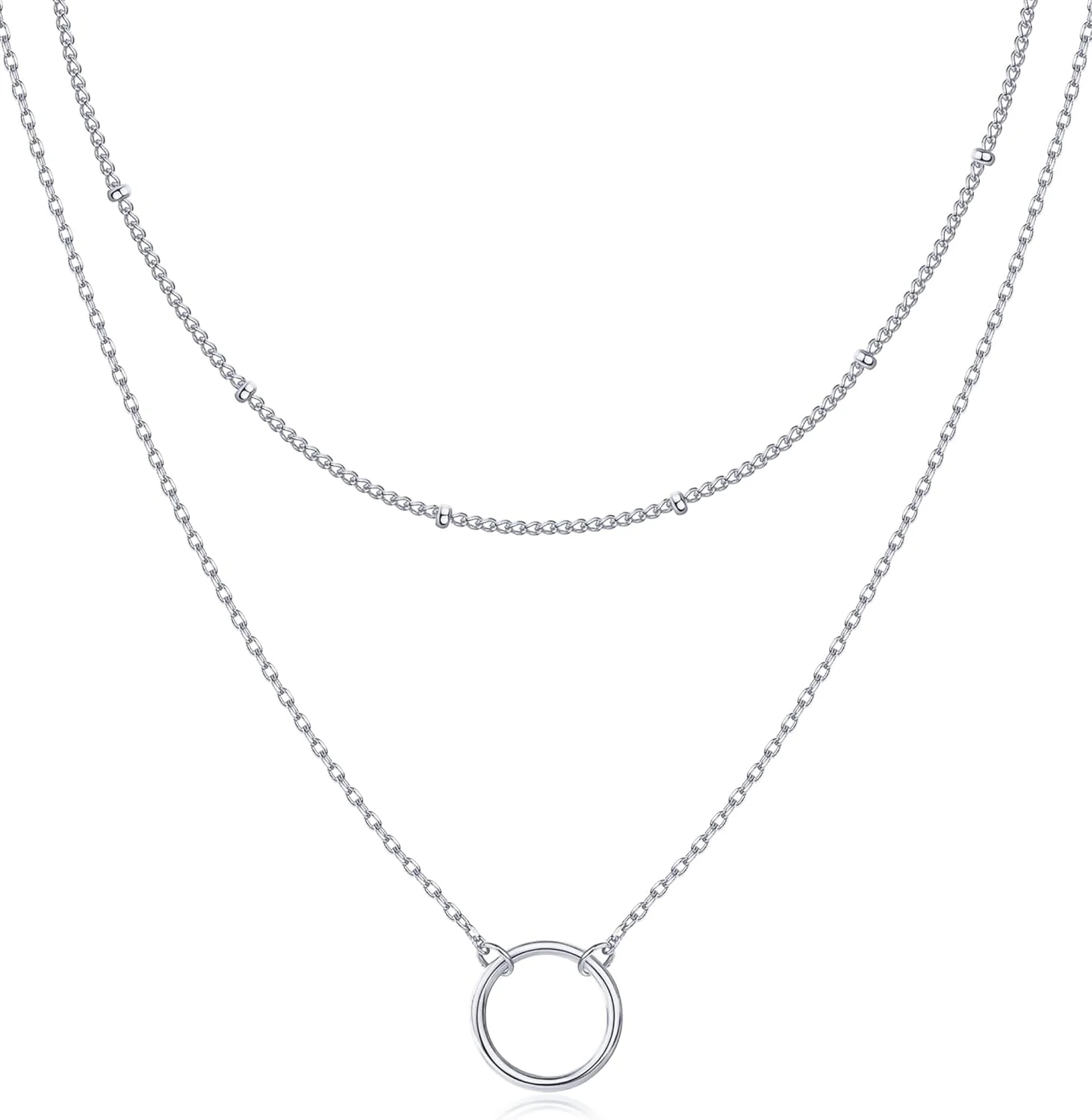 گردنبند زنانه پاوی با روکش طلای 14 عیار | گردنبند لایه ای با آویز دایره ای ظریف و مهره ای