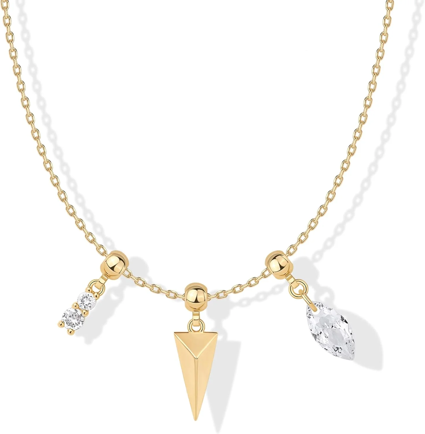 گردنبند زنانه پاوی با روکش طلای 14 عیار و آویزهای زیرکونیا | گردنبند ظریف و زیبا با آویزهای جذاب