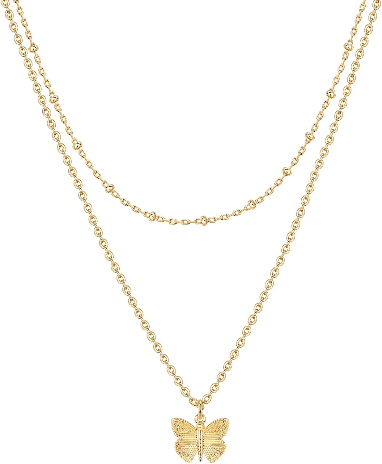 گردنبندهای لایه ای با روکش طلای 14 عیار PAVOI | گردنبندهای آویز شیک با طراحی مینیمالیستی | آویزهای پروانه، قلب، قفل، چشم نظر، سکه، رعد و برق، دایره، صلیب برای زنان