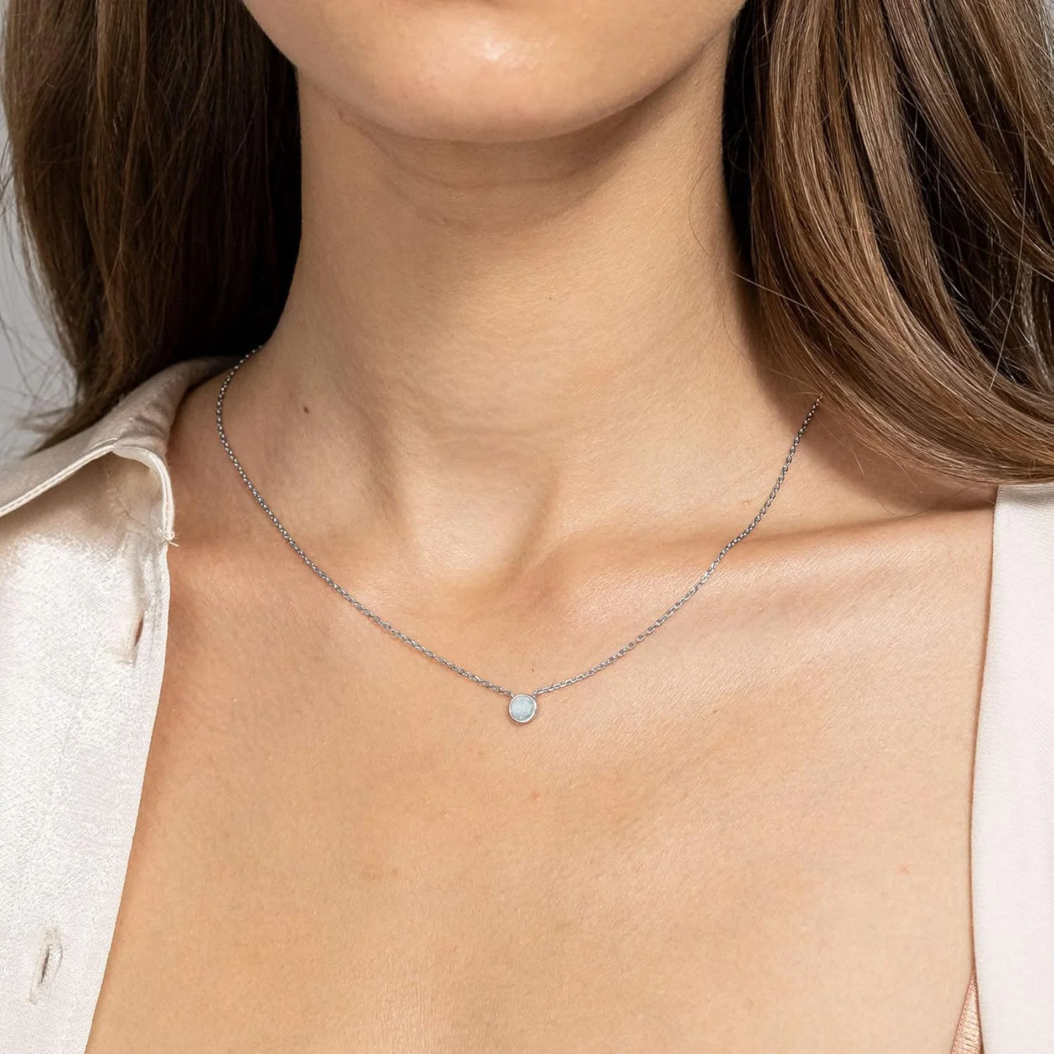 گردنبند طلای 14 عیار با روکش طلای سفید PAVOI | گردنبندهای اوپال برای زنان گردنبند طلای 14 عیار با روکش طلای سفید PAVOI | گردنبندهای اوپال برای زنان