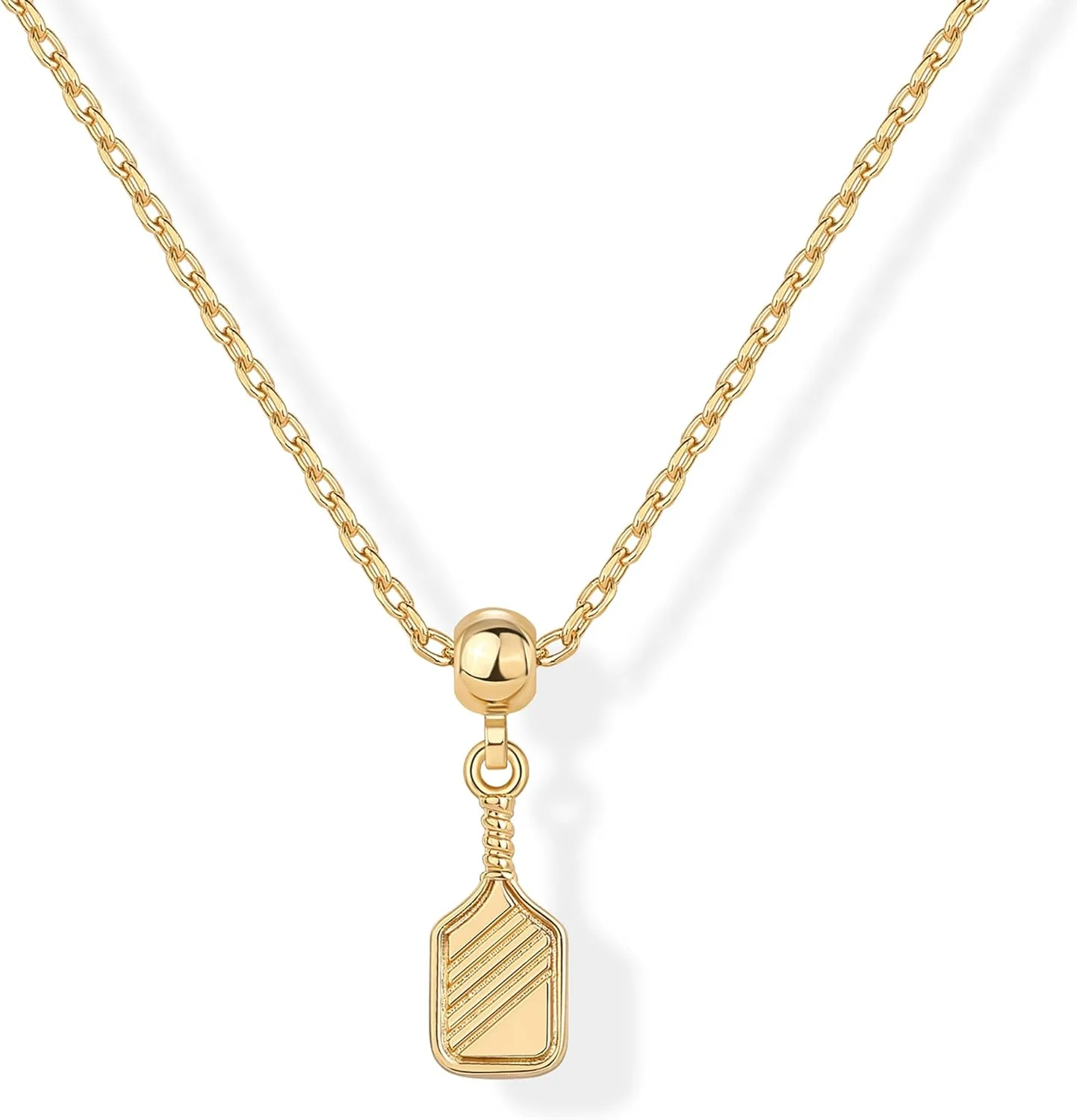 گردنبند آویز راکت پیکل بال با روکش طلای 14 عیار برای زنان | گردنبند قابل تنظیم کشویی زیرکونیا مکعبی | جواهرات ظریف