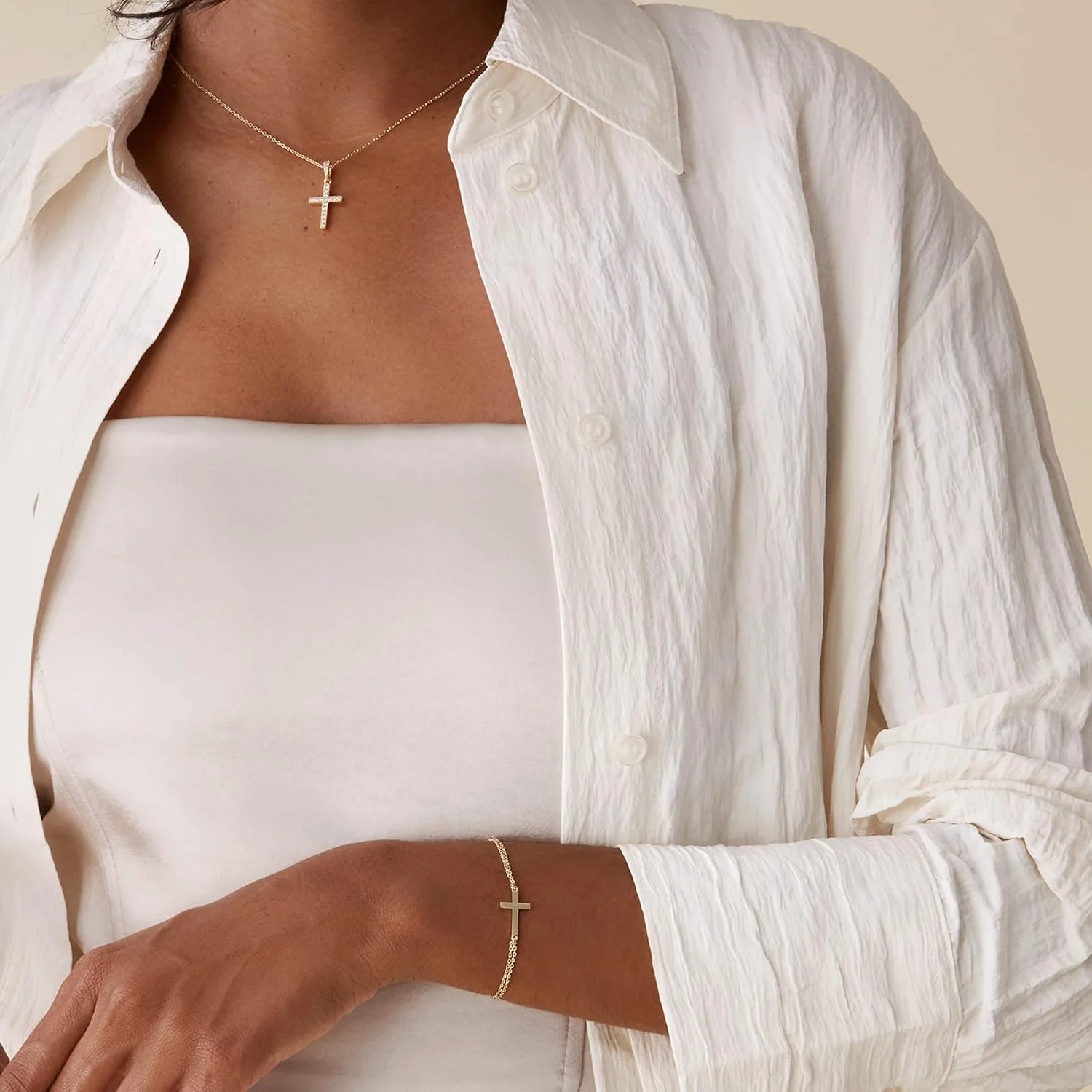 دستبند صلیب روکش طلای 14 عیار PAVOI برای زنان | دستبند نگین زیرکونیا مکعبی مذهبی | هدیه تایید برای دختران