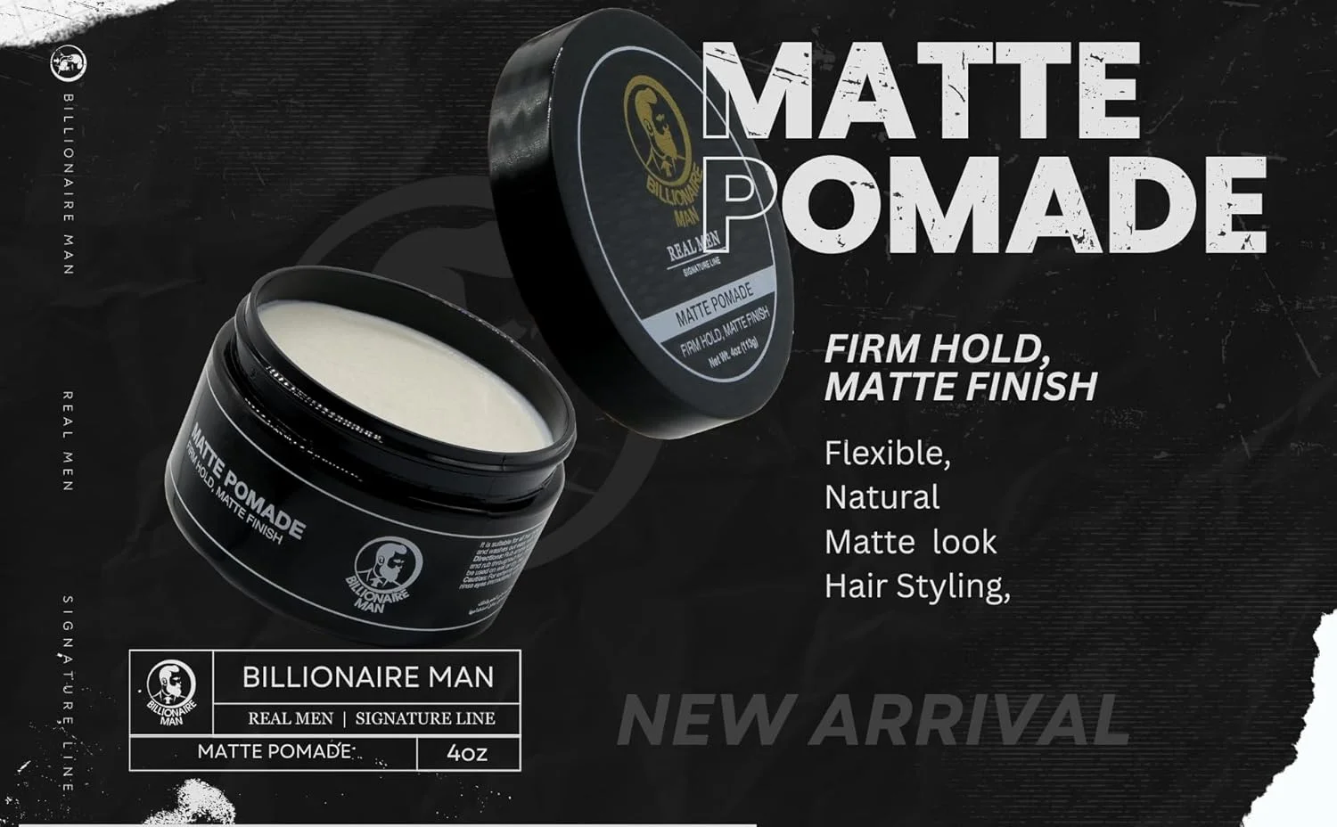 حالت دهنده موی مردانه بیلیونر من، مدل مات با انعطاف پذیری بالا، نگهدارنده و فینیش (113 گرم، پماد)