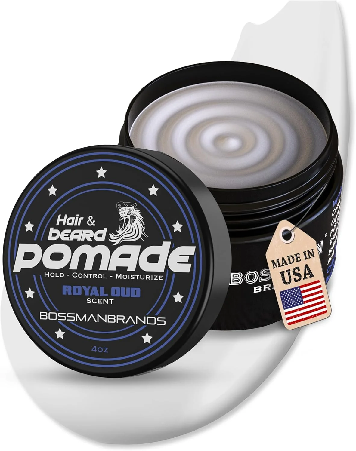 پماد حالت دهنده مو و ریش مردانه باسمن (رایحه عود سلطنتی) – نگهدارنده متوسط و مرطوب کننده برای حالت دادن به مو، ریش و سبیل – ساخت آمریکا