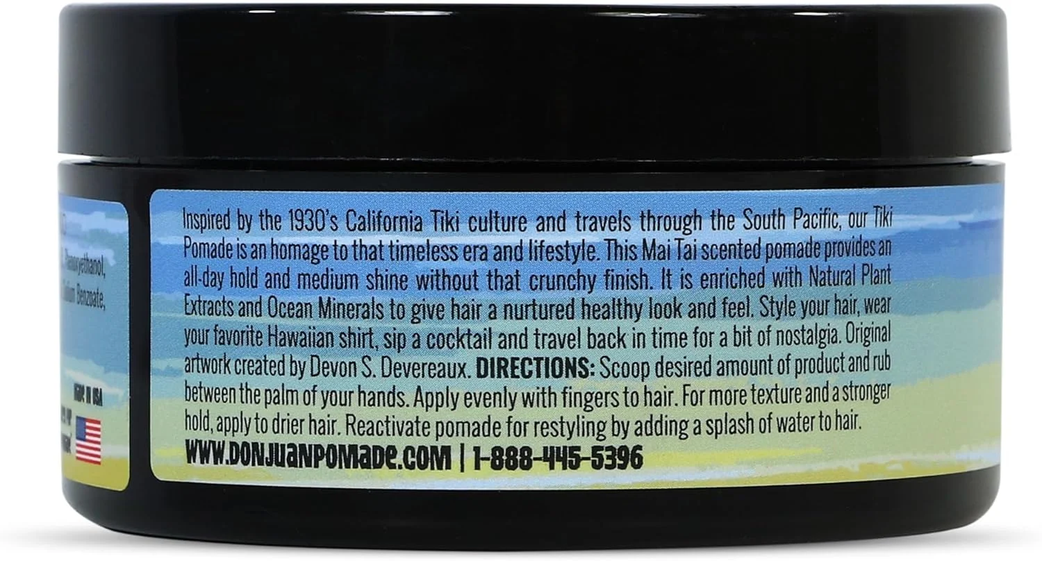 پماد موی Don Juan Tiki | پایه آب | حالت دهی قوی | درخشش متوسط | عصاره های گیاهی طبیعی و مواد معدنی اقیانوسی | رایحه استوایی مای تای، 120 میلی لیتر پماد موی Don Juan Tiki | پایه آب | حالت دهی قوی | درخشش متوسط | عصاره های گیاهی طبیعی و مواد معدنی اقیانوسی | رایحه استوایی مای تای، 120 میلی لیتر