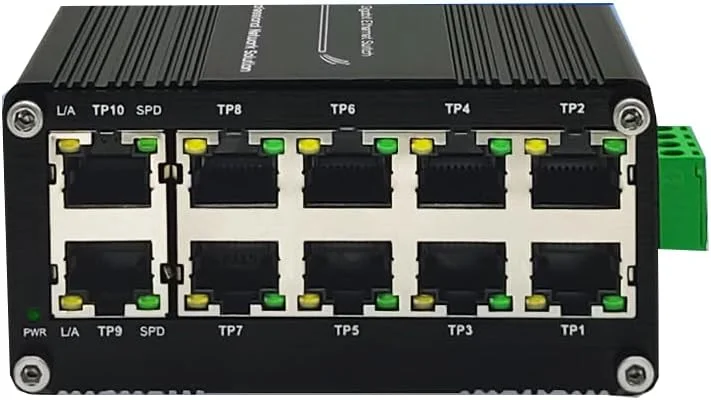 سوئیچ اترنت گیگابیتی 10 پورت - هاب شبکه غیر مدیریتی صنعتی با نصب ریلی Din یا دیواری، دسکتاپ فول دوبلکس، اتصال سریع، پلاگ اند پلی، بدنه فلزی مقاوم، محدوده دمایی گسترده